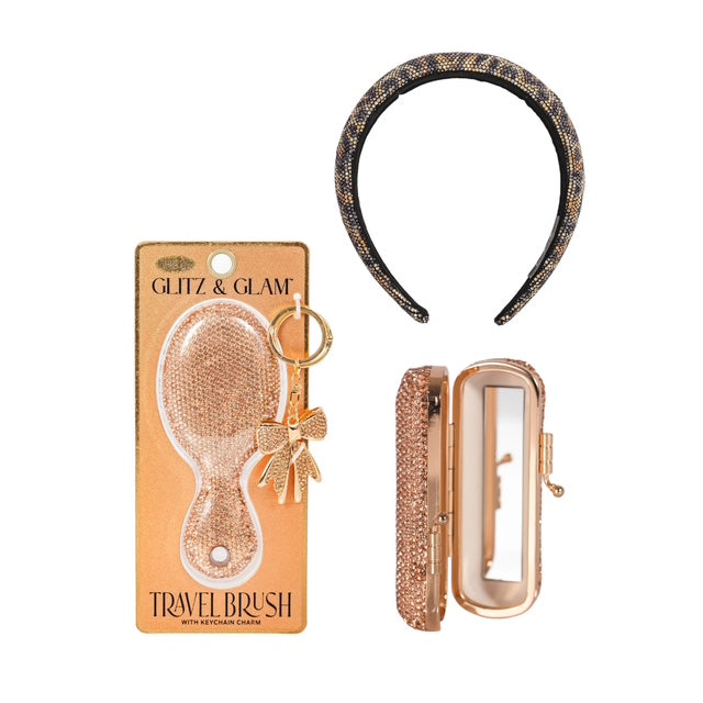 Glitz & Glam Travel Brush, Lipstick Case & Headband | Bundle