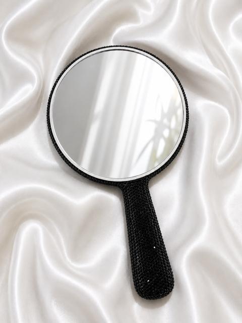 BLACK BLING GOLD SKULL 5X HANDHELD MIRROR