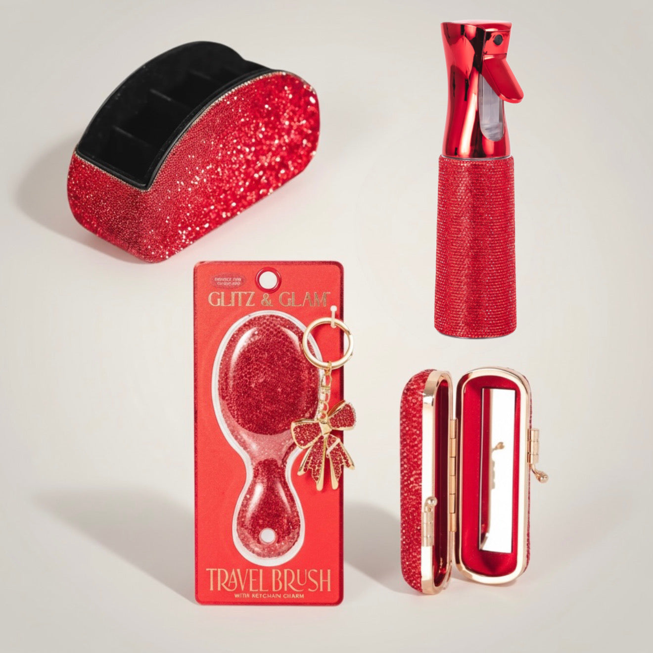 Glitz & Glam Travel Brush, Lipstick Case, Mist Bottle & MUB Holder | Bundle