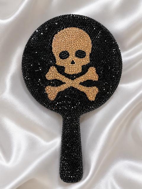 BLACK BLING GOLD SKULL 5X HANDHELD MIRROR