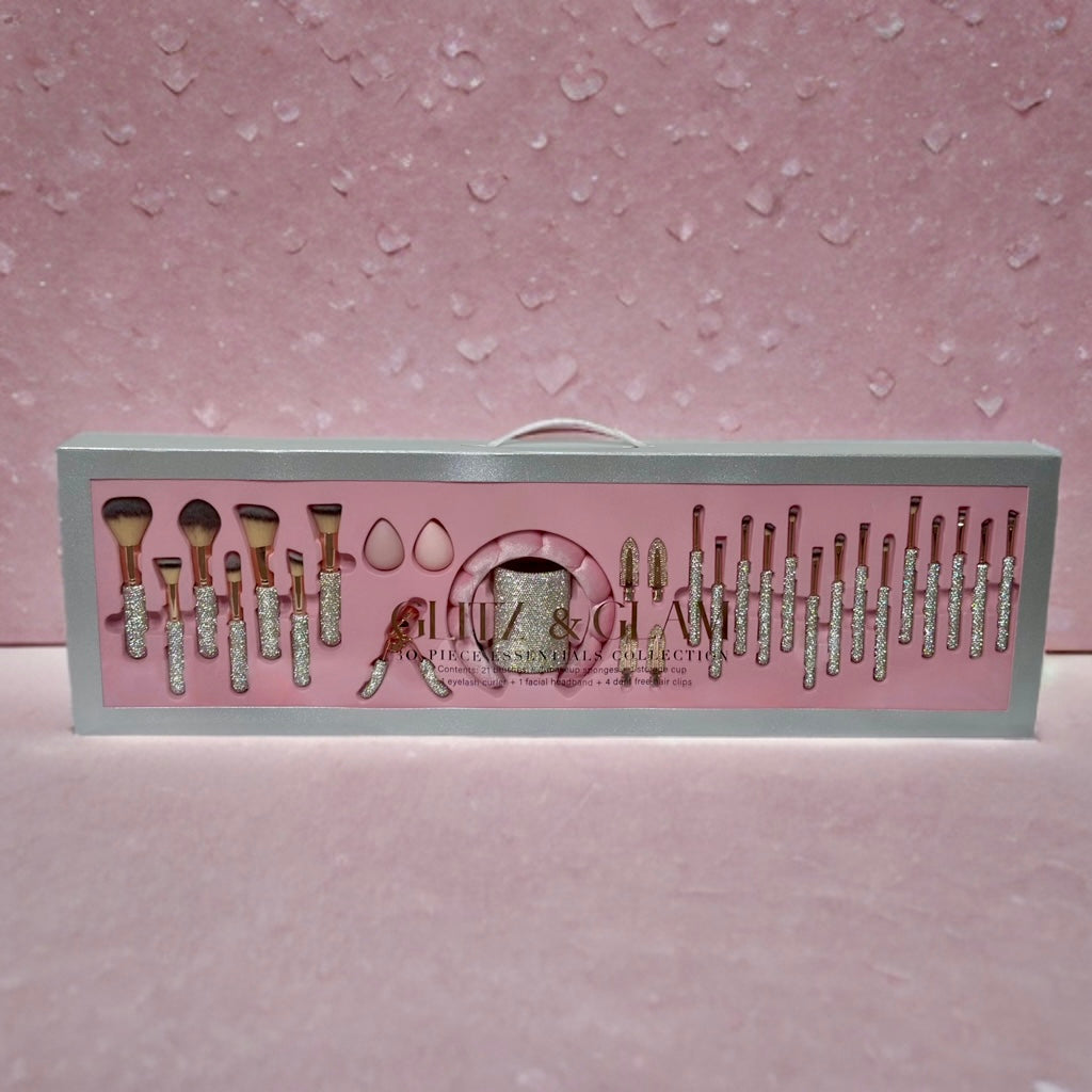 Silver/Pink Glitz & Glam | 30pc Essentials Collection Brush Set | MU9887