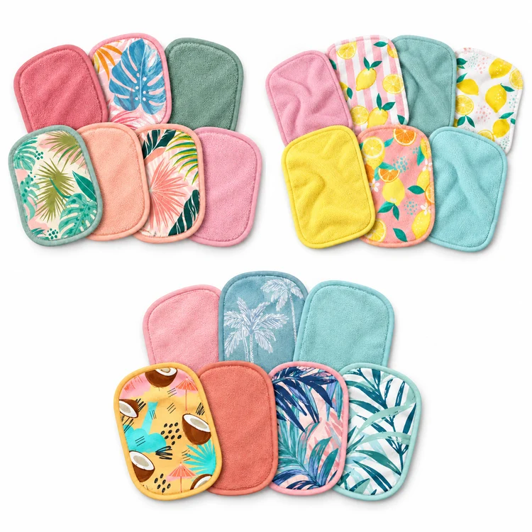 Three seven-piece makeup remover towel styles