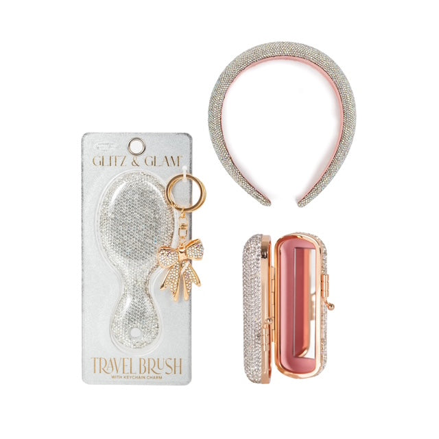 Glitz & Glam Travel Brush, Lipstick Case & Headband | Bundle