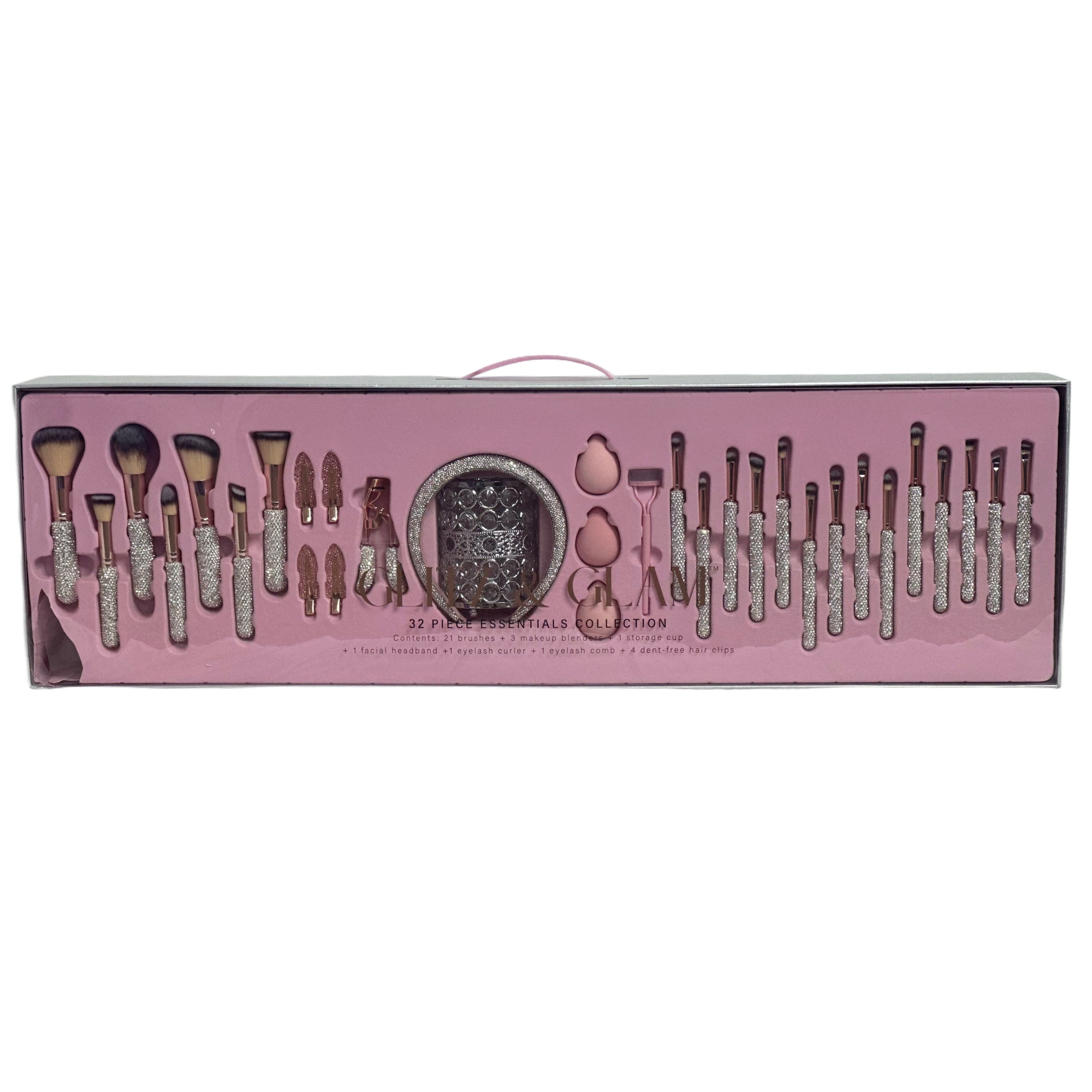 Silver/Rose Mega Glitz & Glam | 32pc Essentials Collection Brush Set | MU0307-DD