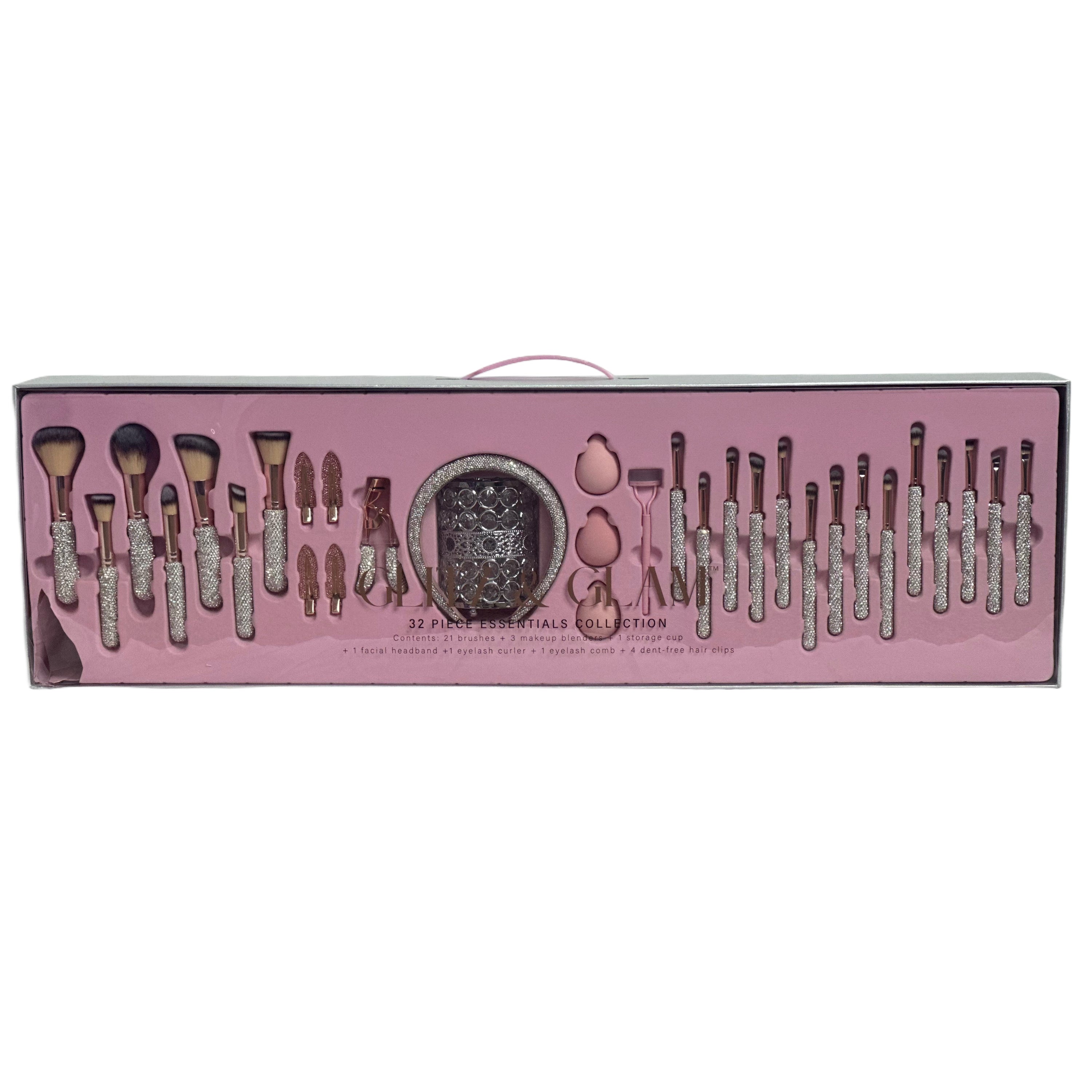 Silver/Rose Mega Glitz & Glam | 32pc Essentials Collection Brush Set | MU0307-DD