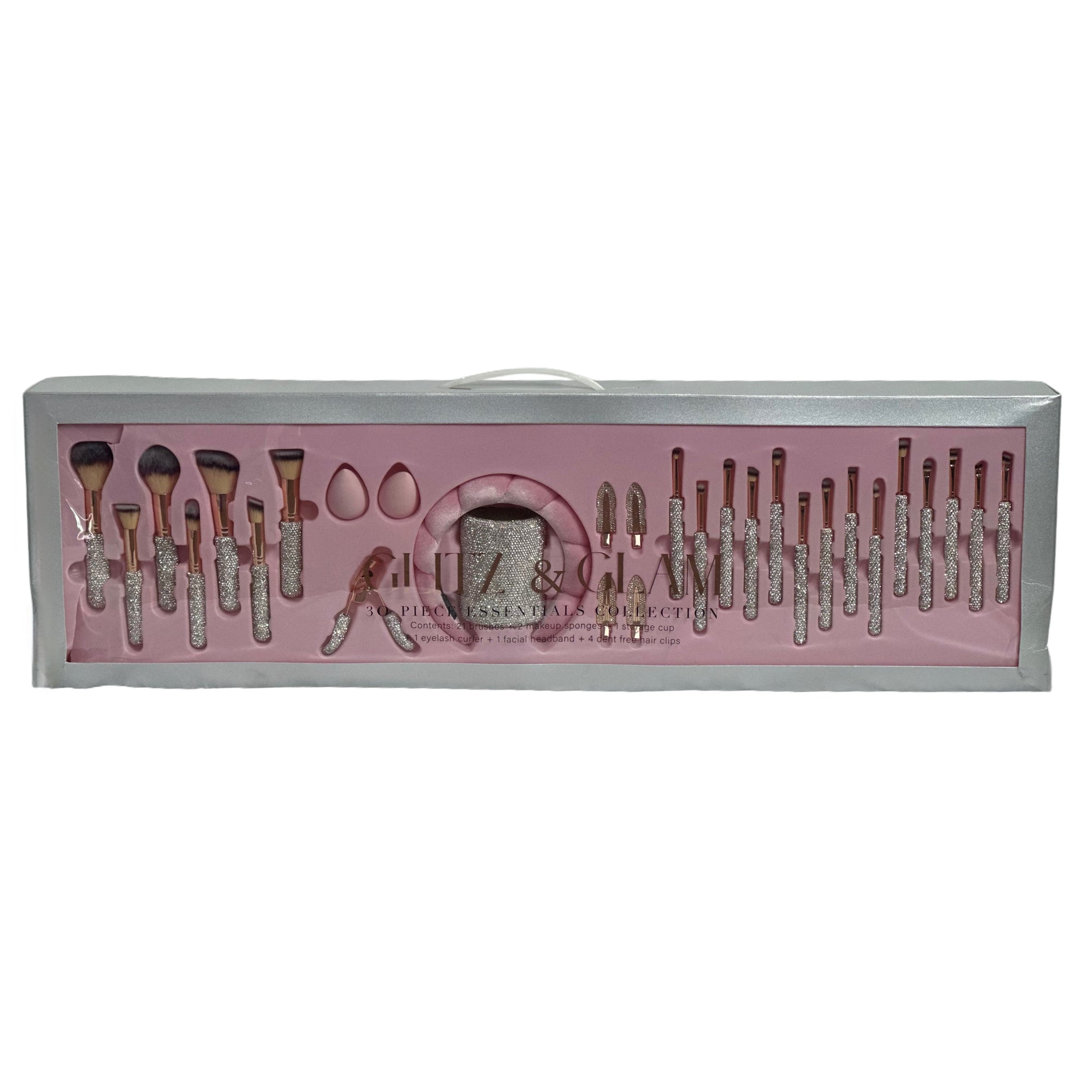 Silver/Pink Glitz & Glam | 30pc Essentials Collection Brush Set | MU9887-DD