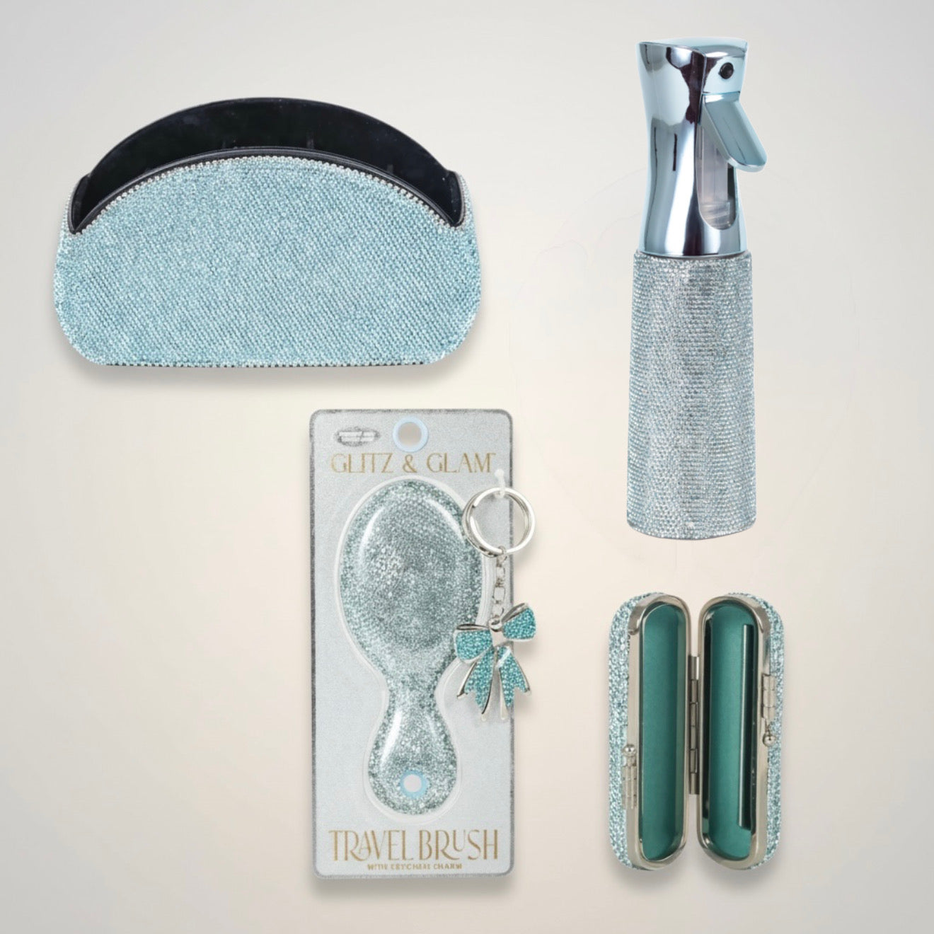 Glitz & Glam Travel Brush, Lipstick Case, Mist Bottle & MUB Holder | Bundle