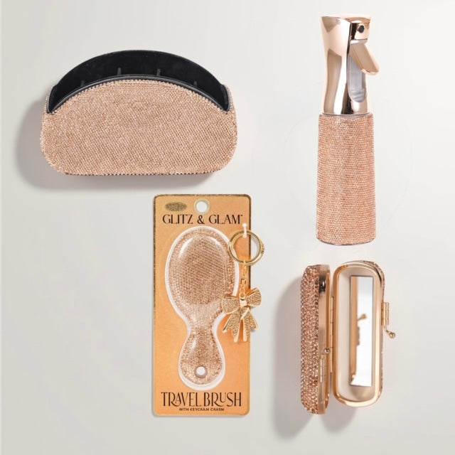 Glitz & Glam Travel Brush, Lipstick Case, Mist Bottle & MUB Holder | Bundle
