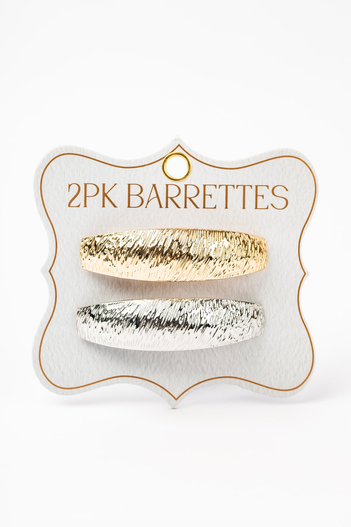 Gold and silver textured barrettes on 2-pack display card