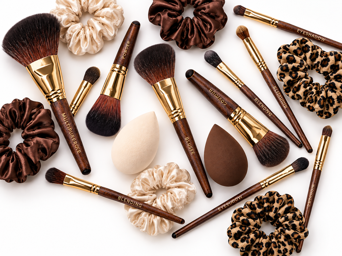 14pc Leopard Wood Makeup Brush Sets