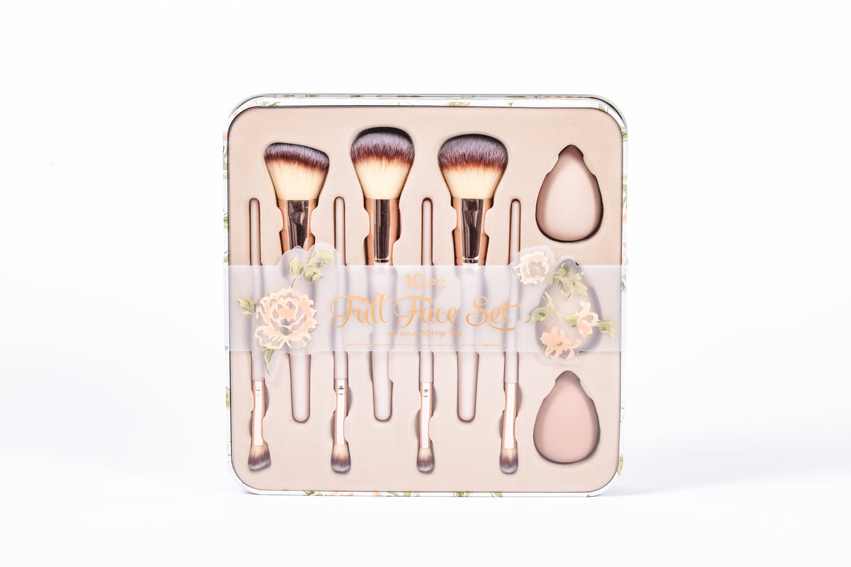 Vintage Watercolor 10-piece makeup brush tin packaged, SKU COQ5155