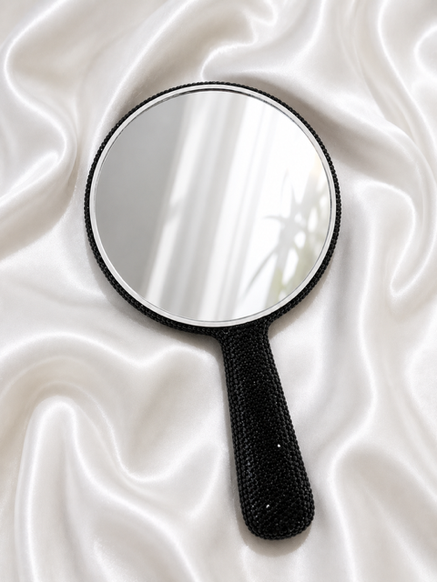 BLACK BLING GOLD SKULL 5X HANDHELD MIRROR