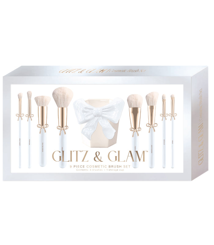 Pearlized Blue Bow Glitz & Glam | 9pc Essential Brush Set