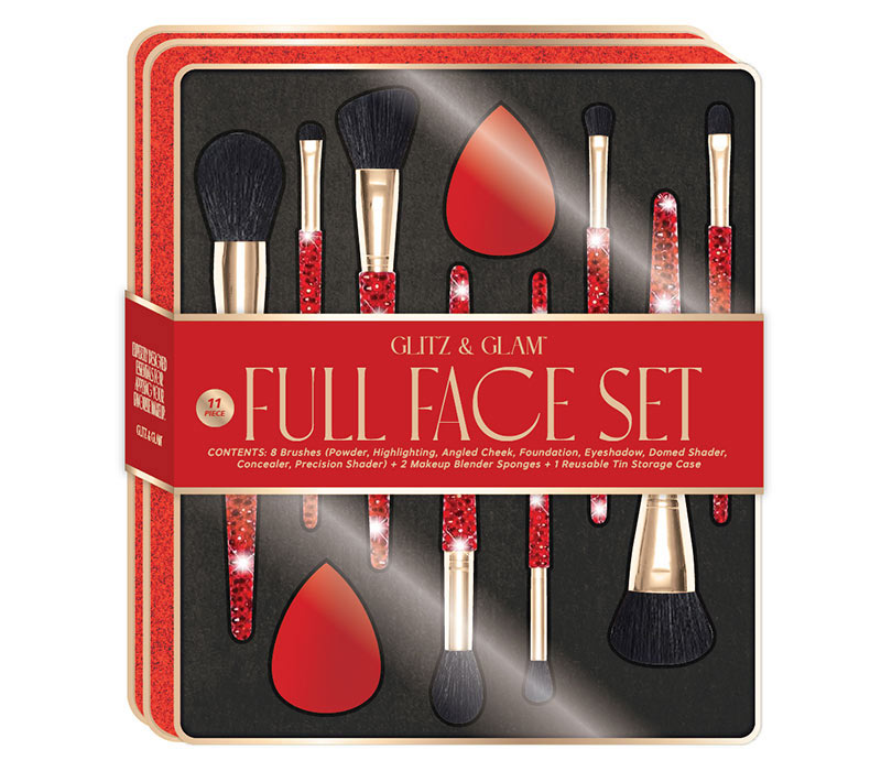 PRE ORDER | Chunky RED Tin Glitz & Glam | 10pc Essentials Collection Brush Set | GG4760