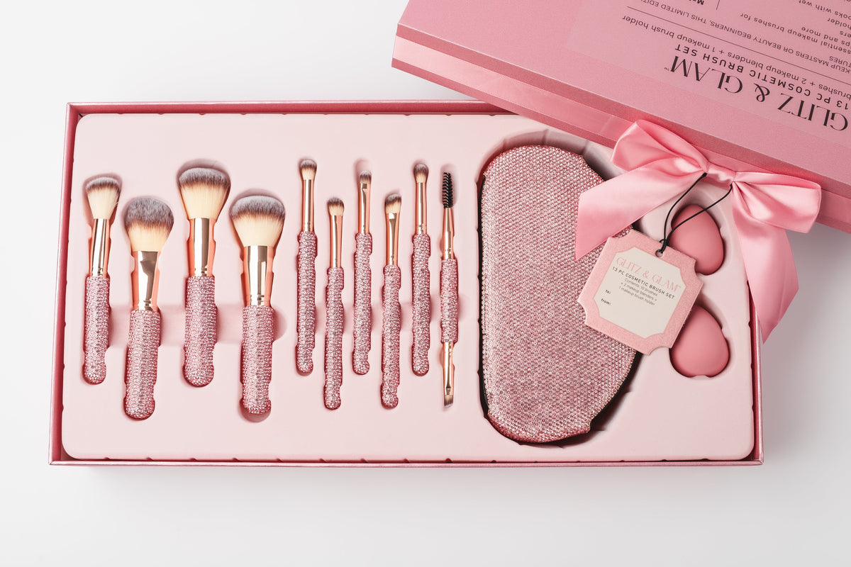 Light Rose Bling 13pc makeup brush set GG4867
