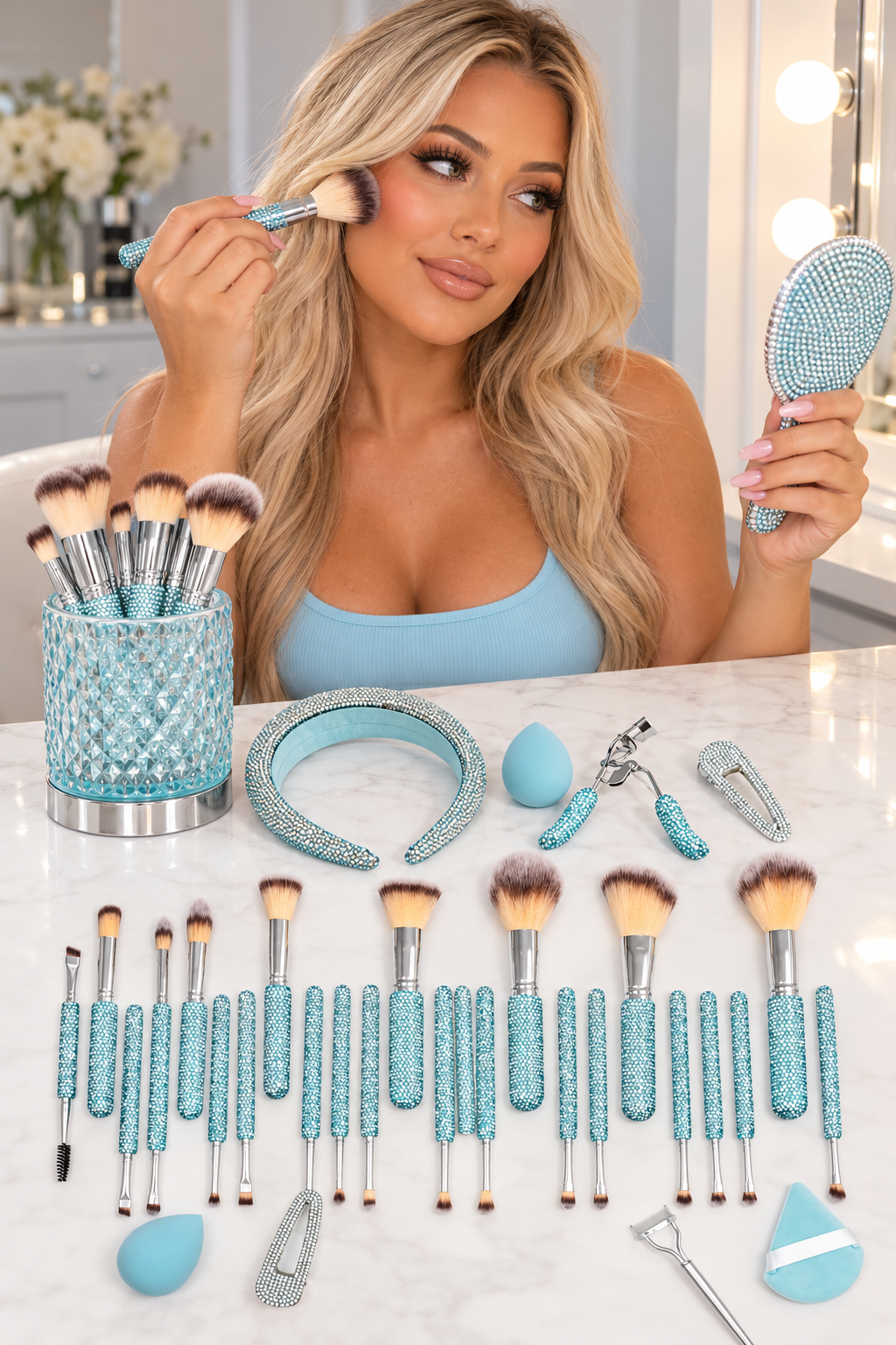 ICY BLUE BLING Mega Glitz & Glam | 30pc Essentials Collection Brush Set | GG4461