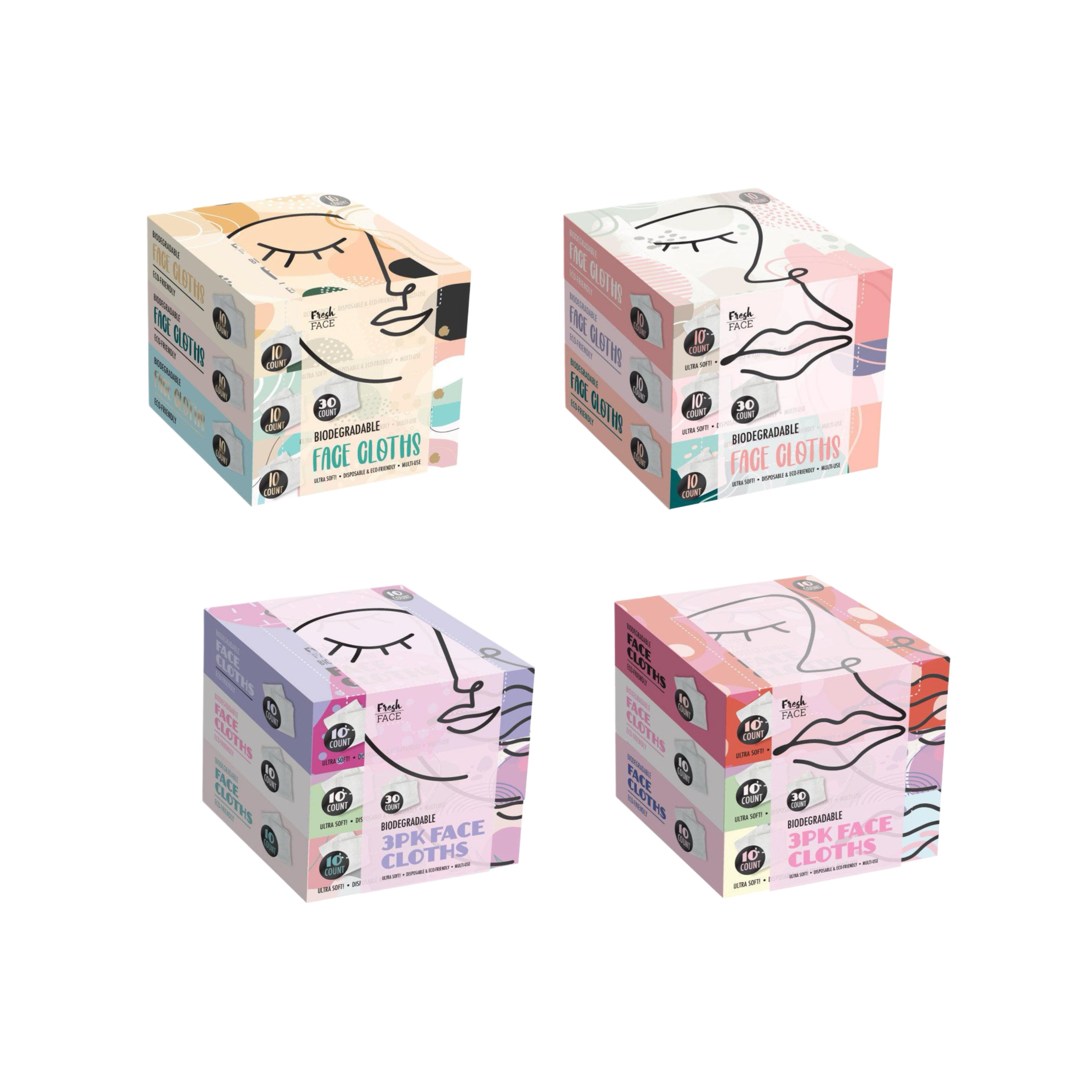 Fresh Face Biodegradable 3pk Face Cloths