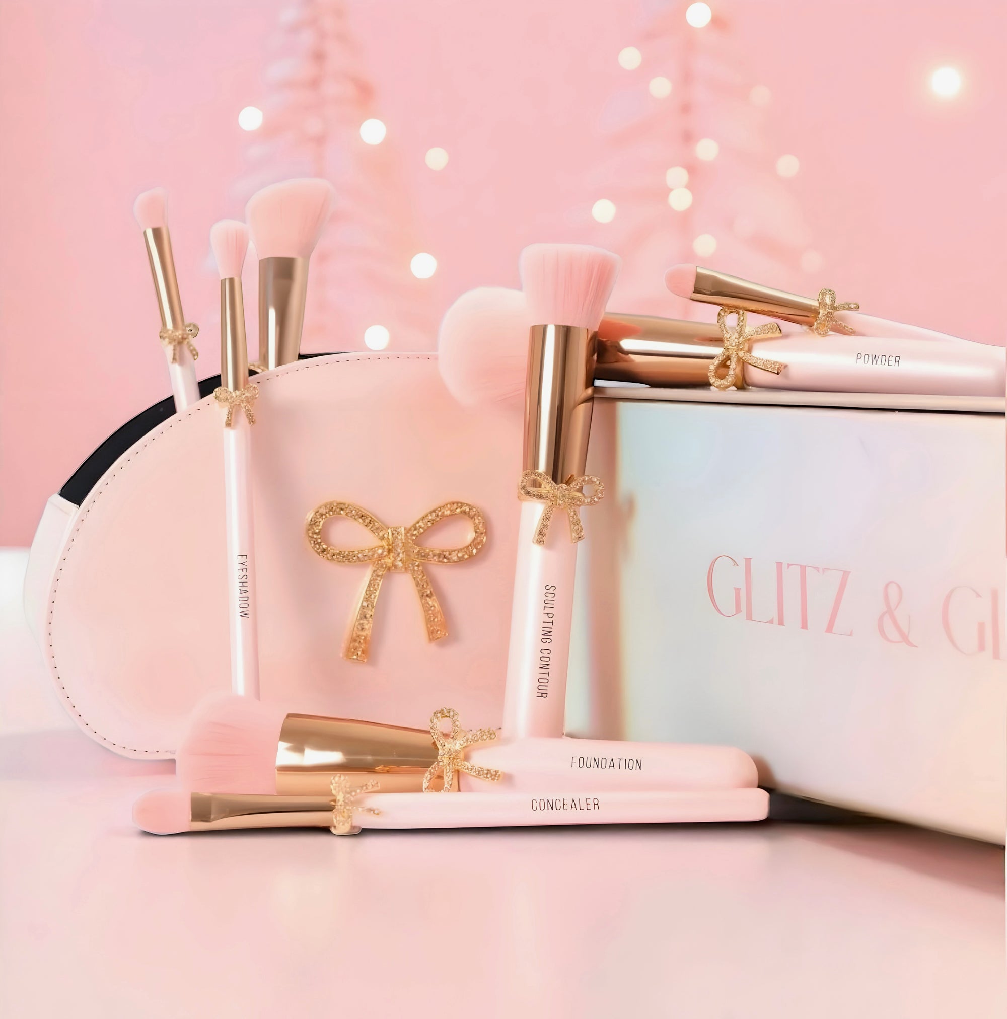 PRE ORDER | PEARLIZED PINK/BOW SET Glitz & Glam | 9pc Essentials Collection Brush Set | GG4380