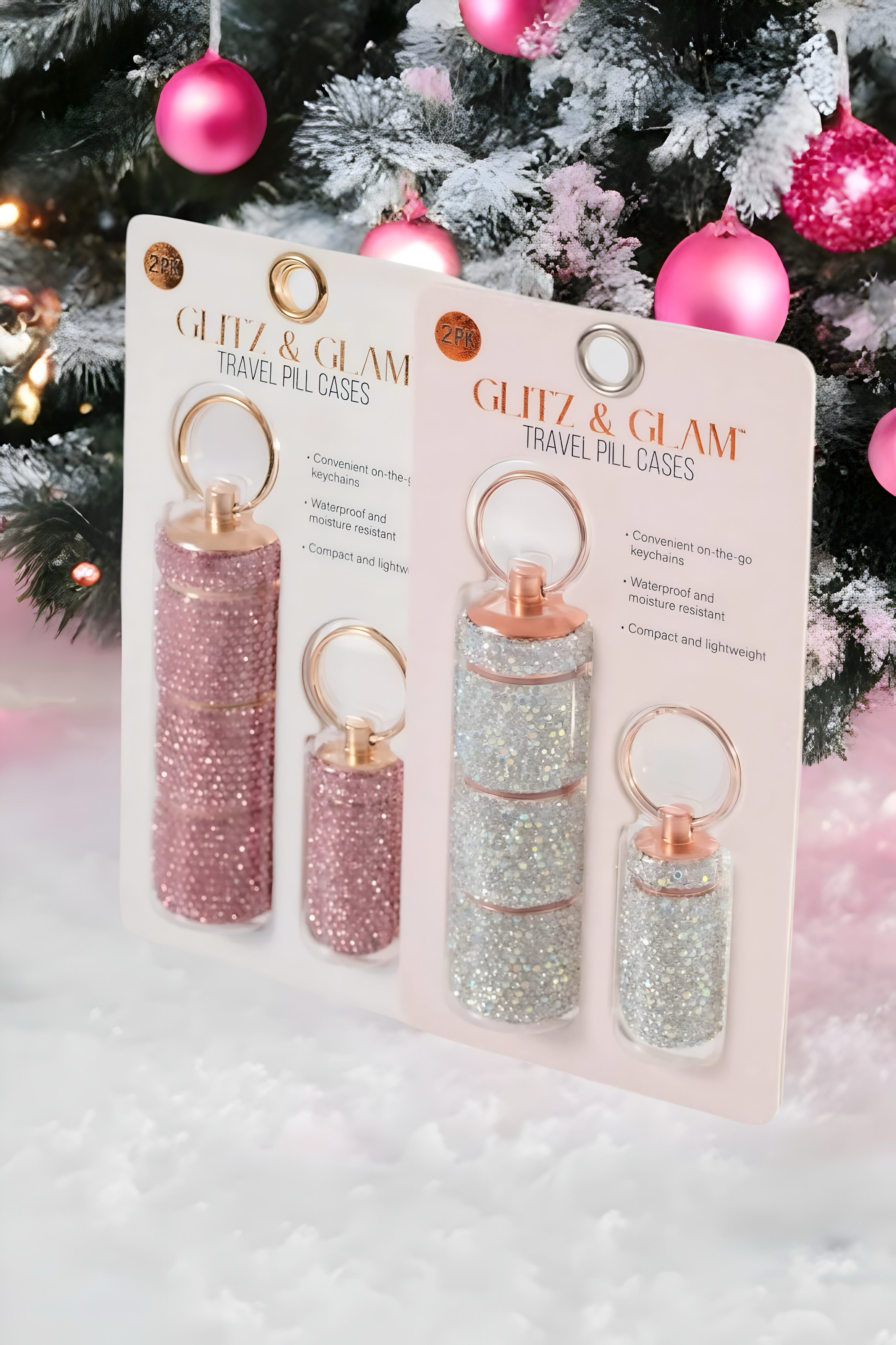Glitz & Glam Travel Pill Cases with Keychain