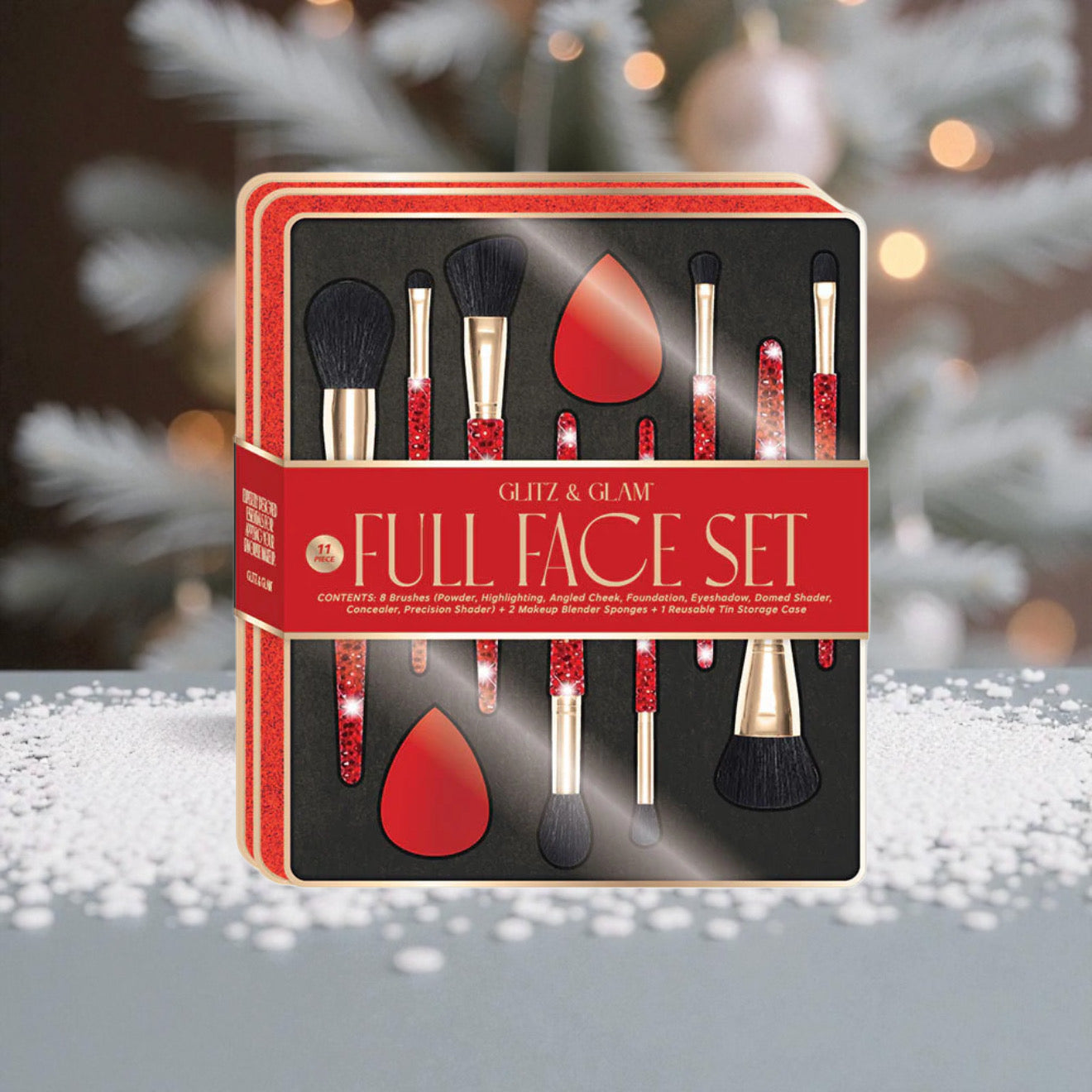 PRE ORDER | Chunky RED Tin Glitz & Glam | 10pc Essentials Collection Brush Set | GG4760