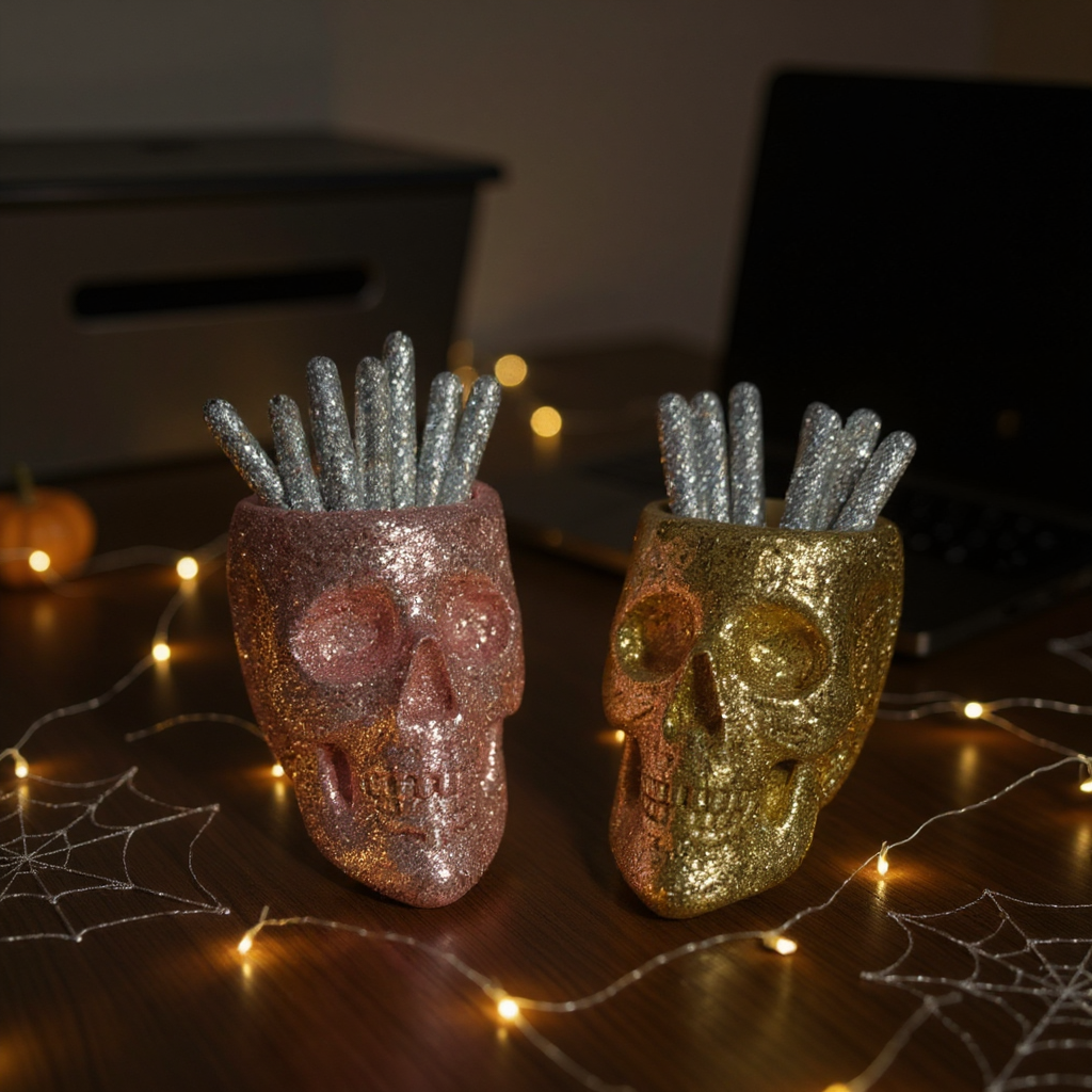 Glitter Skull Makeup Brush Holder
