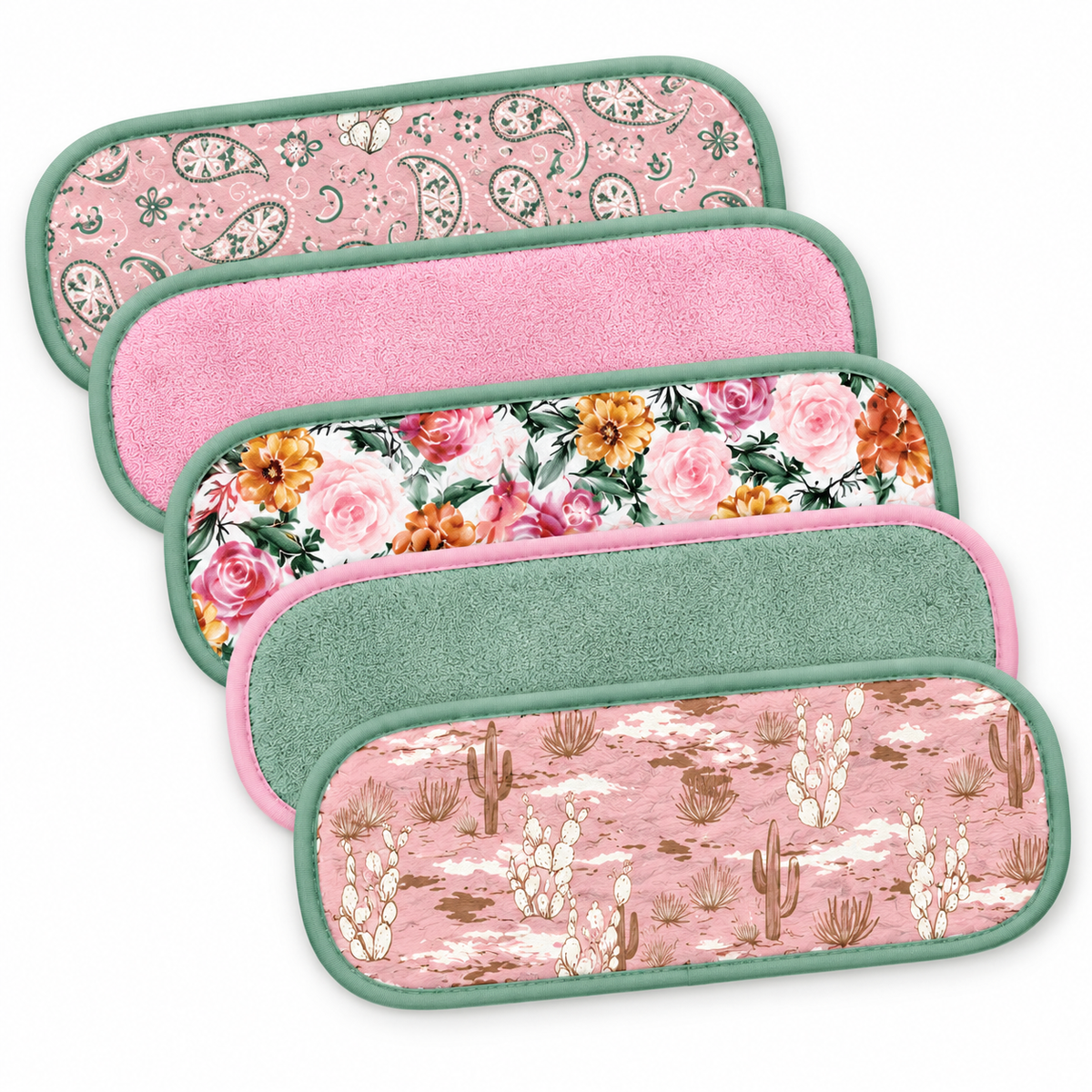 Wild West five-pack makeup remover towels shown in a wide compact fan, SKU MU0075
