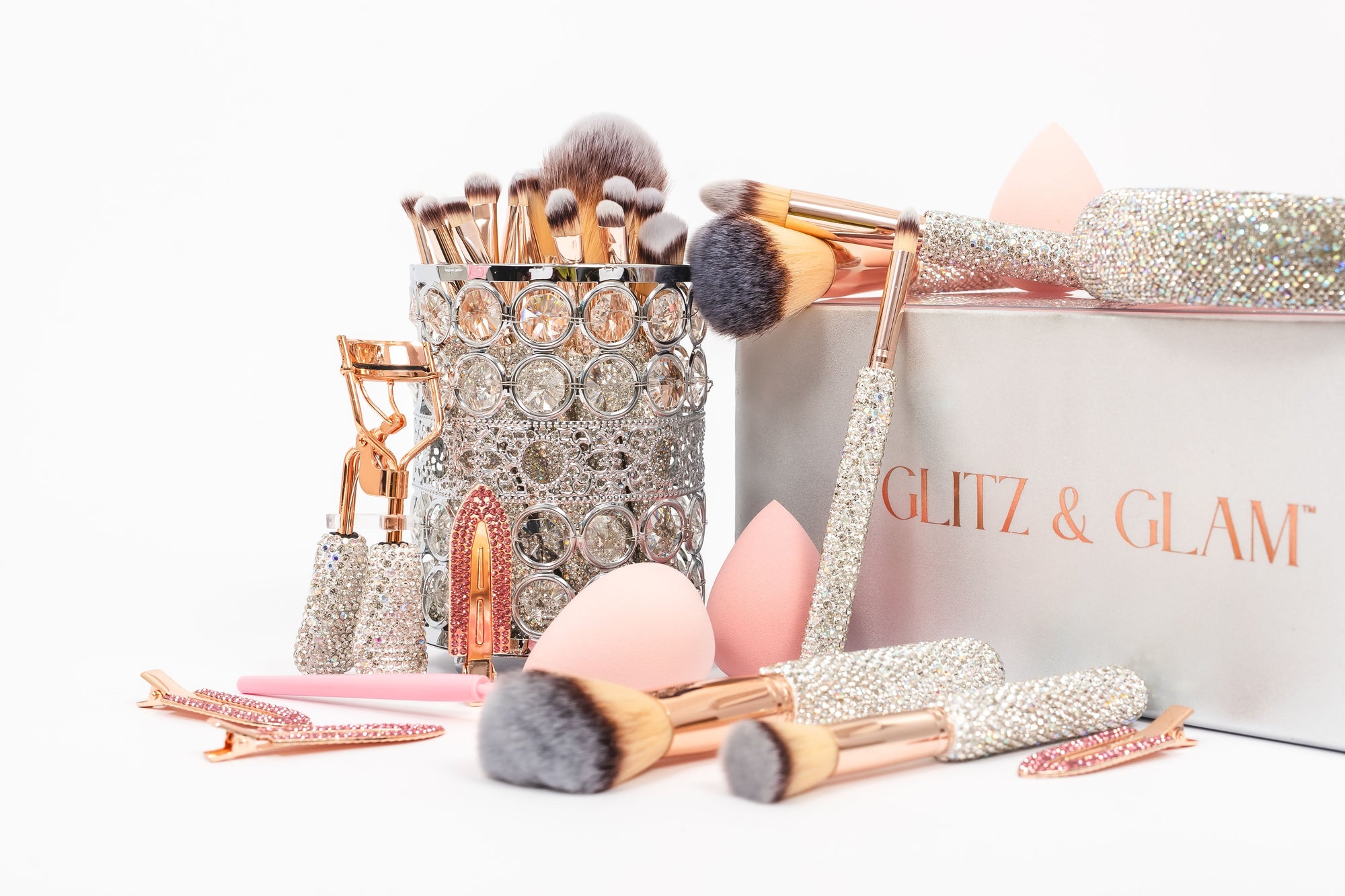 SILVER/ROSE Mega Glitz & Glam | 32pc Essentials Collection Brush Set | MU0307