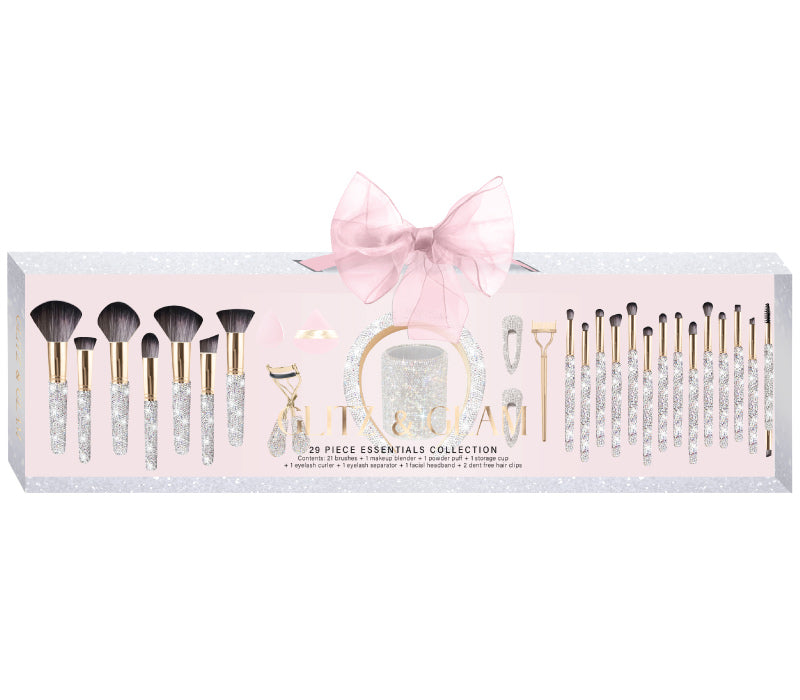 PRE ORDER | SILVER/PINK Glitz & Glam | 29pc Essentials Collection Brush Set | MU9887