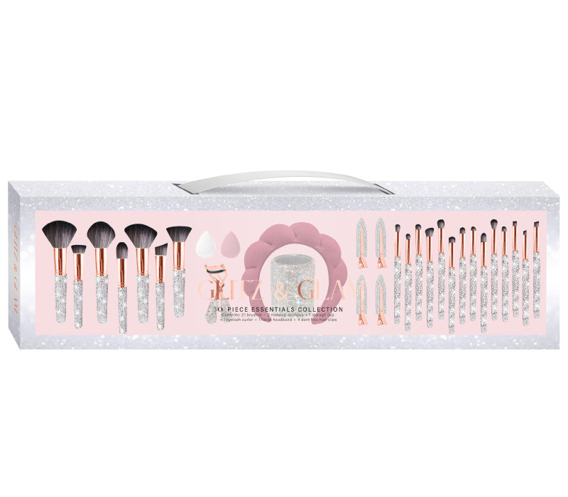 Silver/Pink Glitz & Glam  30pc Essentials Collection Brush Set