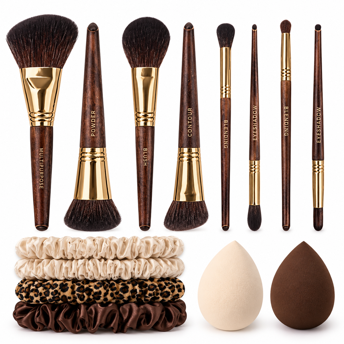 14pc Leopard Wood Makeup Brush Sets