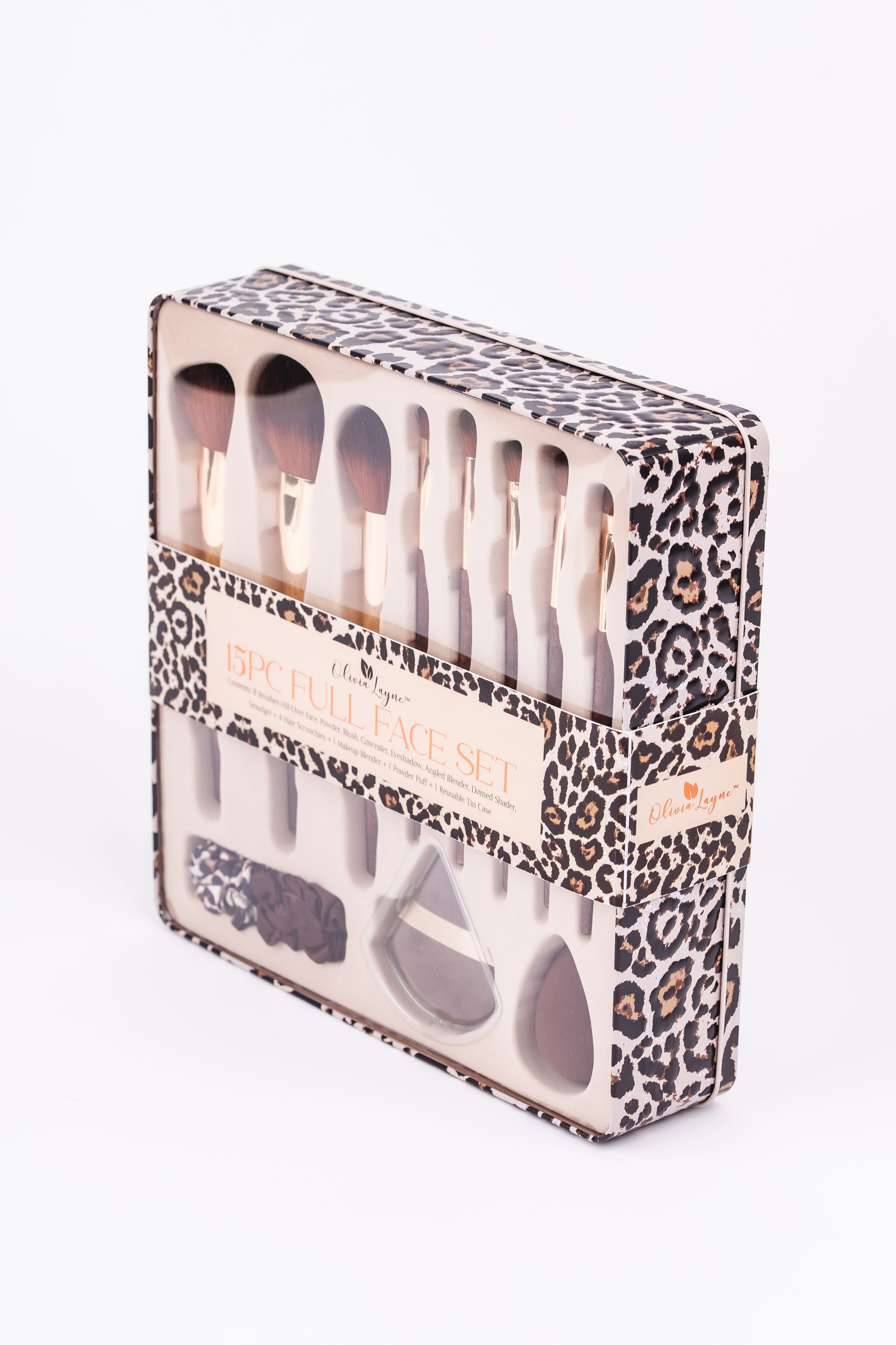 15pc Leopard Wood Makeup Brush Set | OL1225