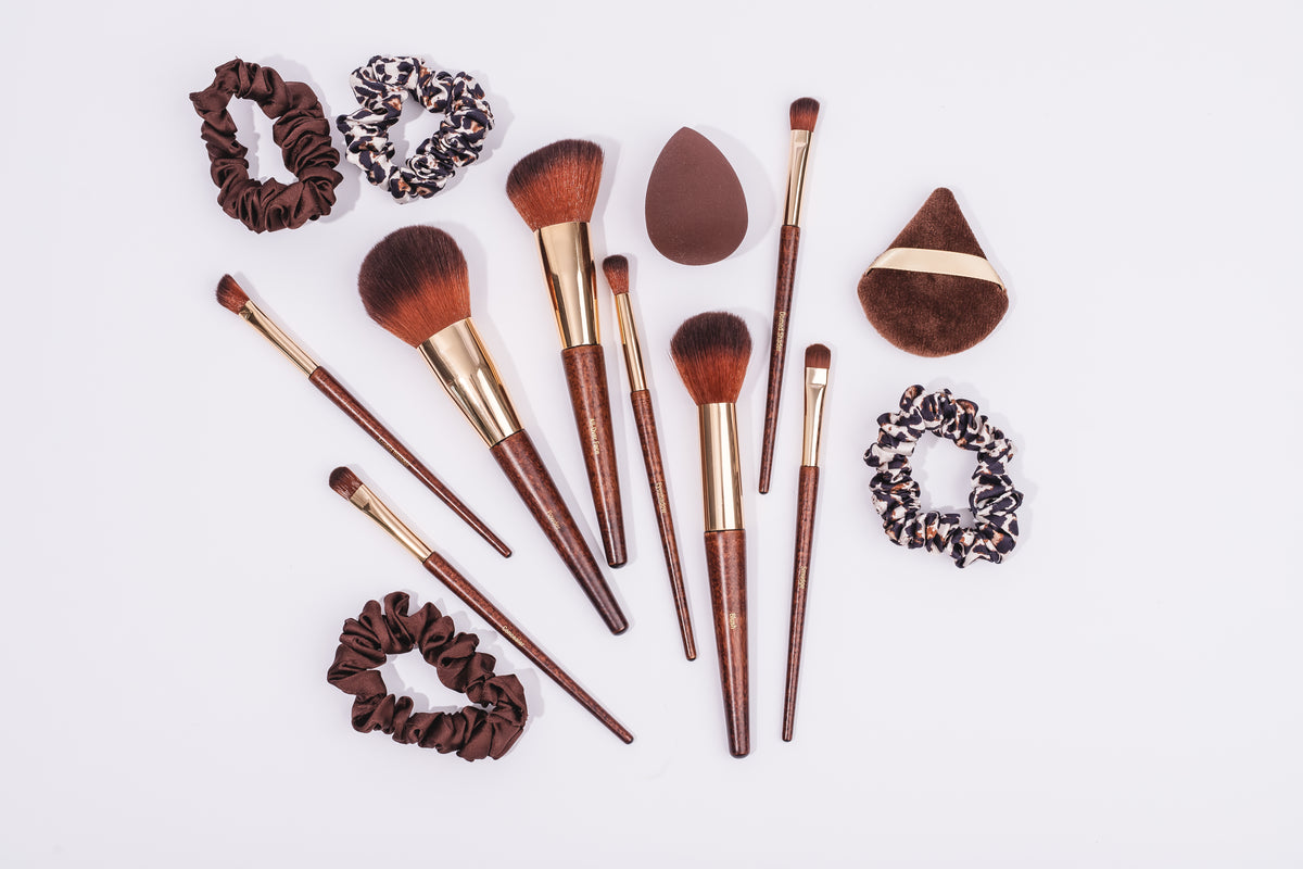 14pc Leopard Wood Makeup Brush Sets