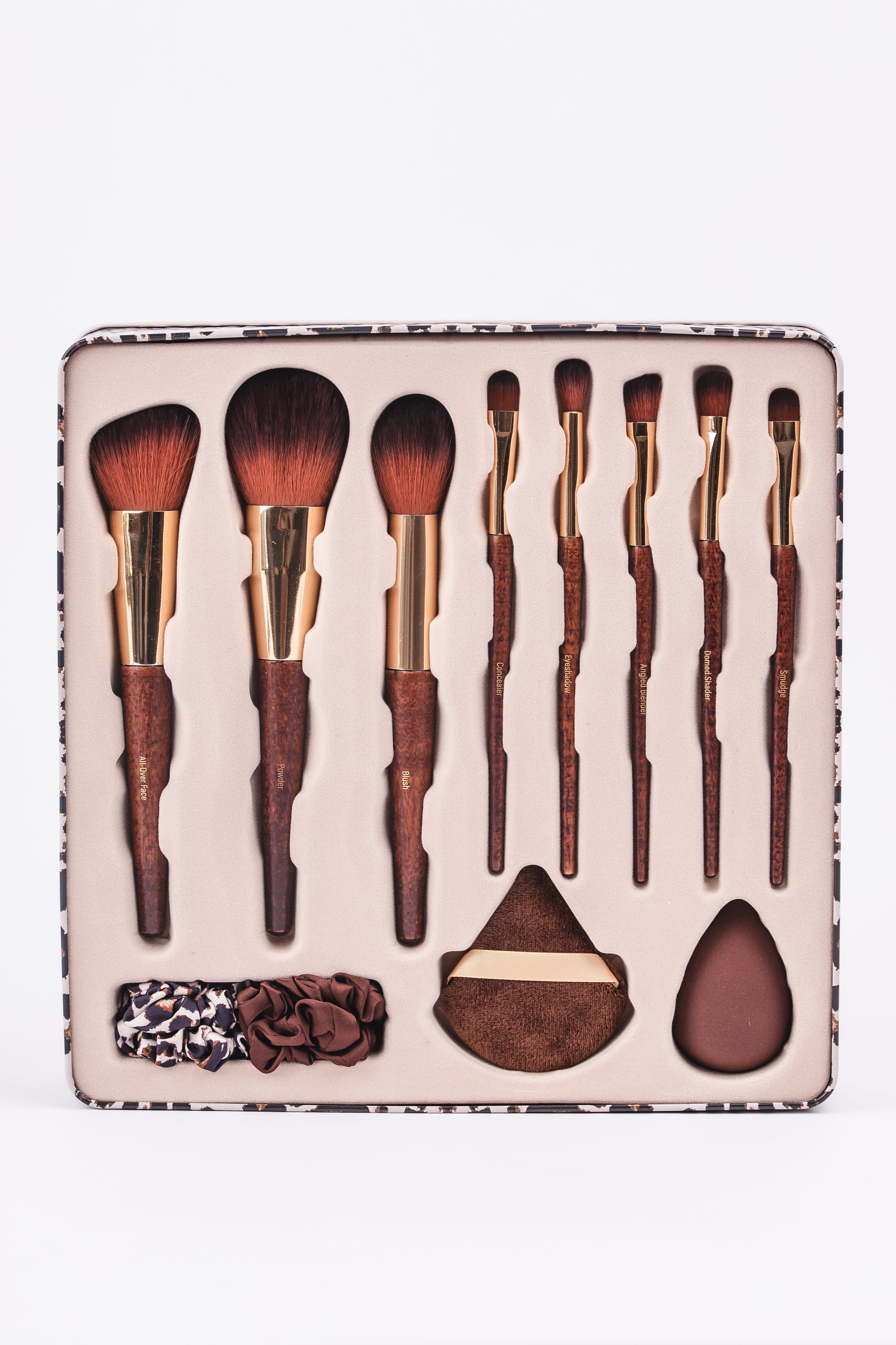 15pc Leopard Wood Makeup Brush Set | OL1225