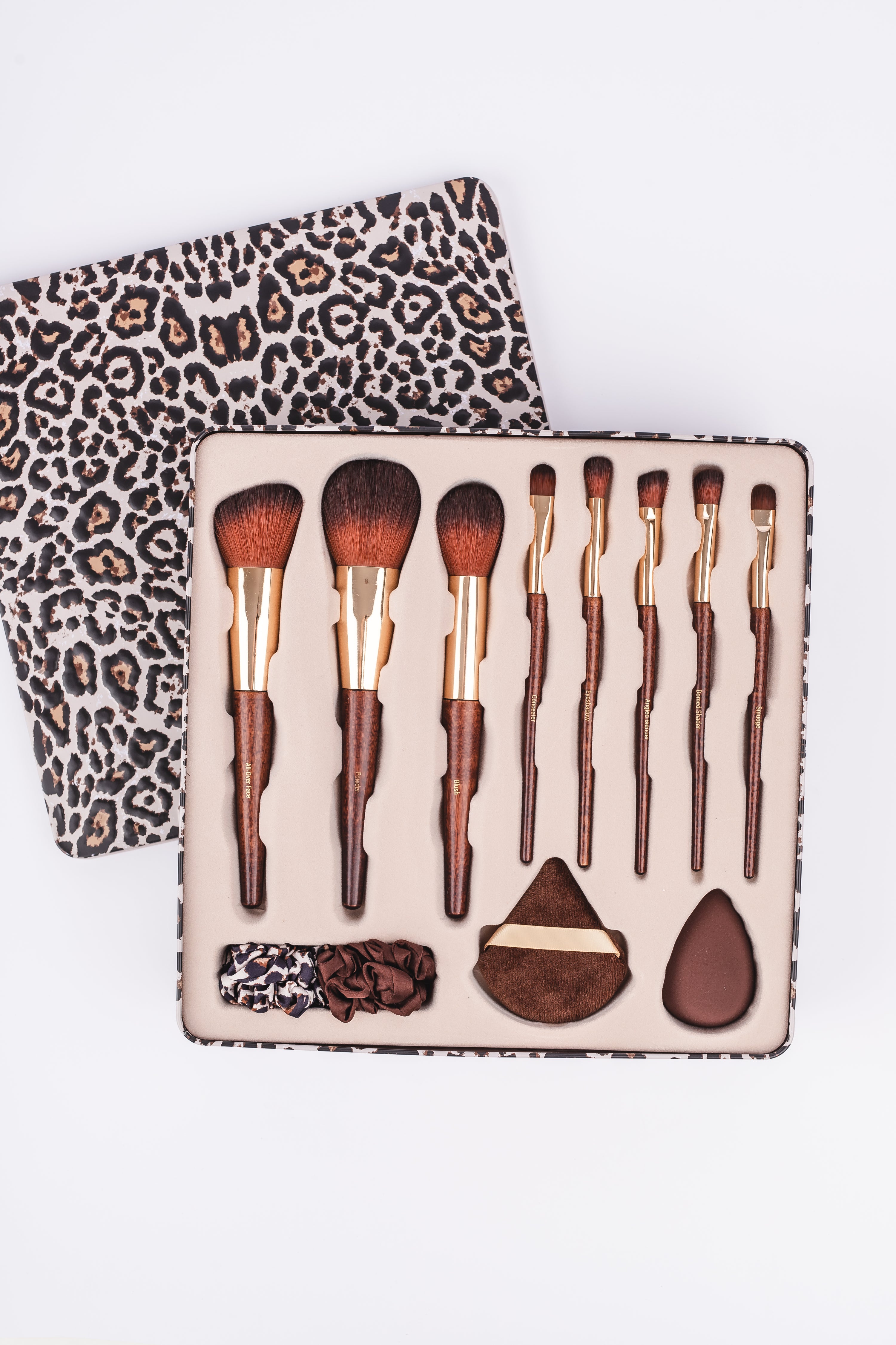 15pc Leopard Wood Makeup Brush Set | OL1225