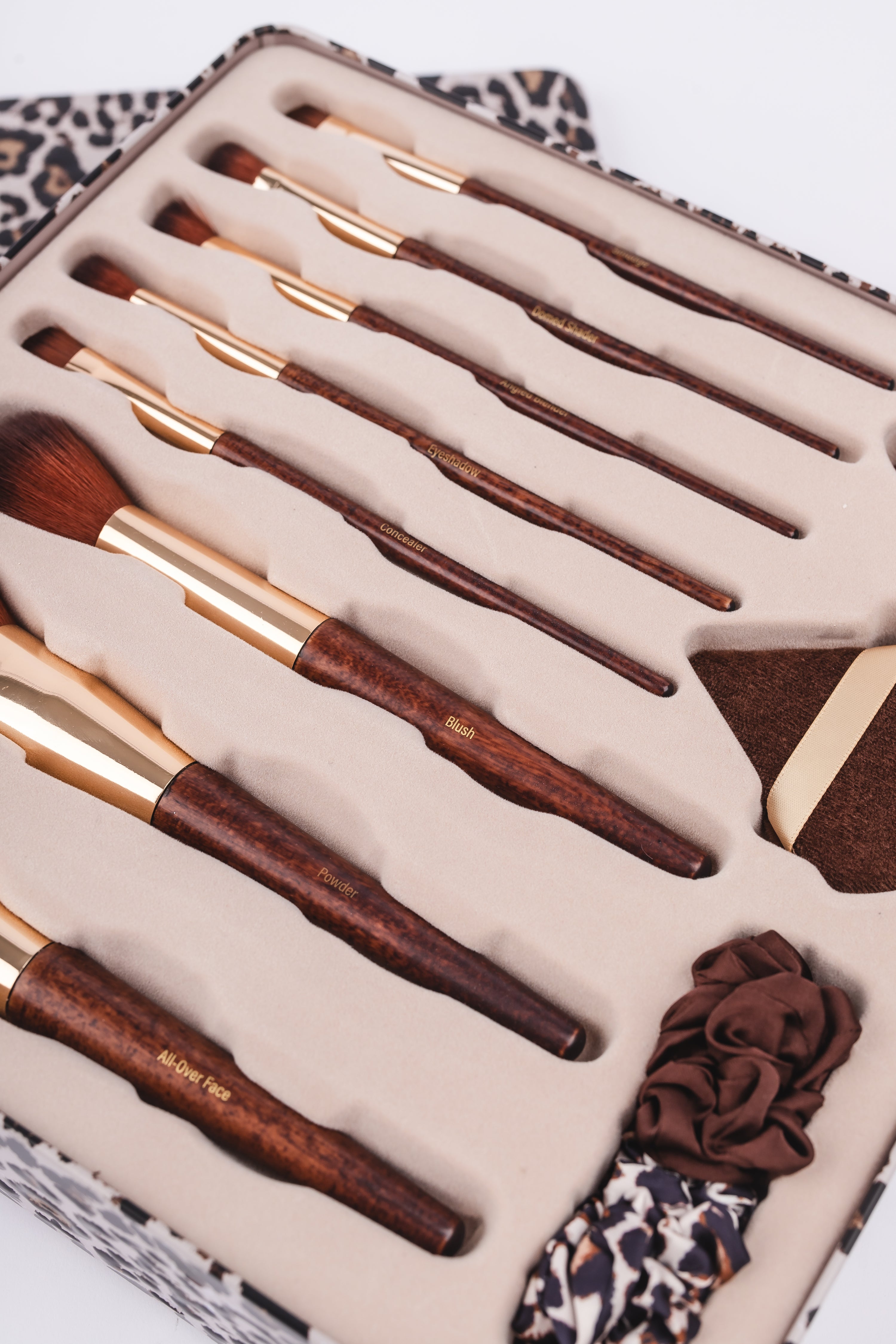15pc Leopard Wood Makeup Brush Set | OL1225