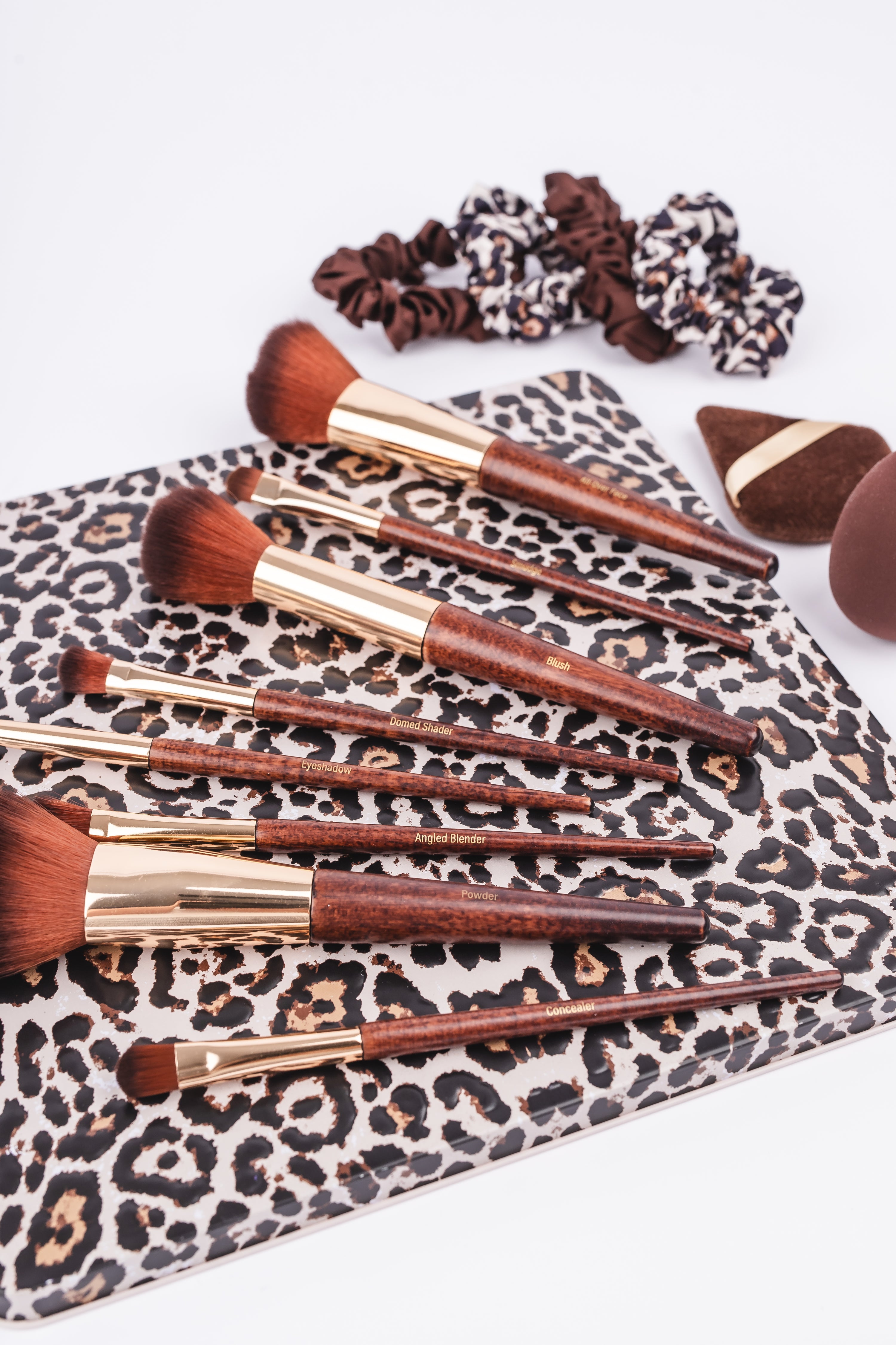 15pc Leopard Wood Makeup Brush Set | OL1225