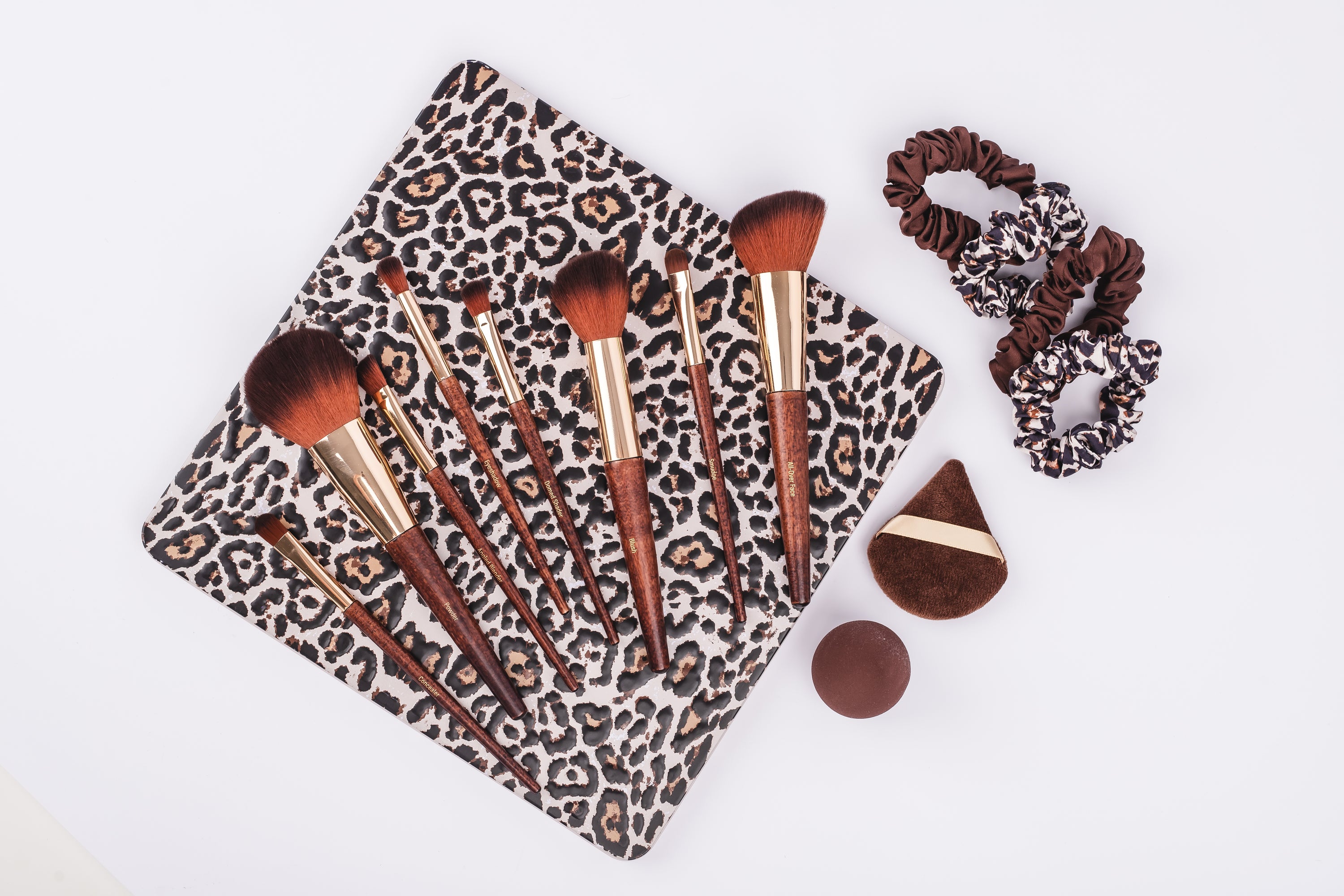 15pc Leopard Wood Makeup Brush Set | OL1225