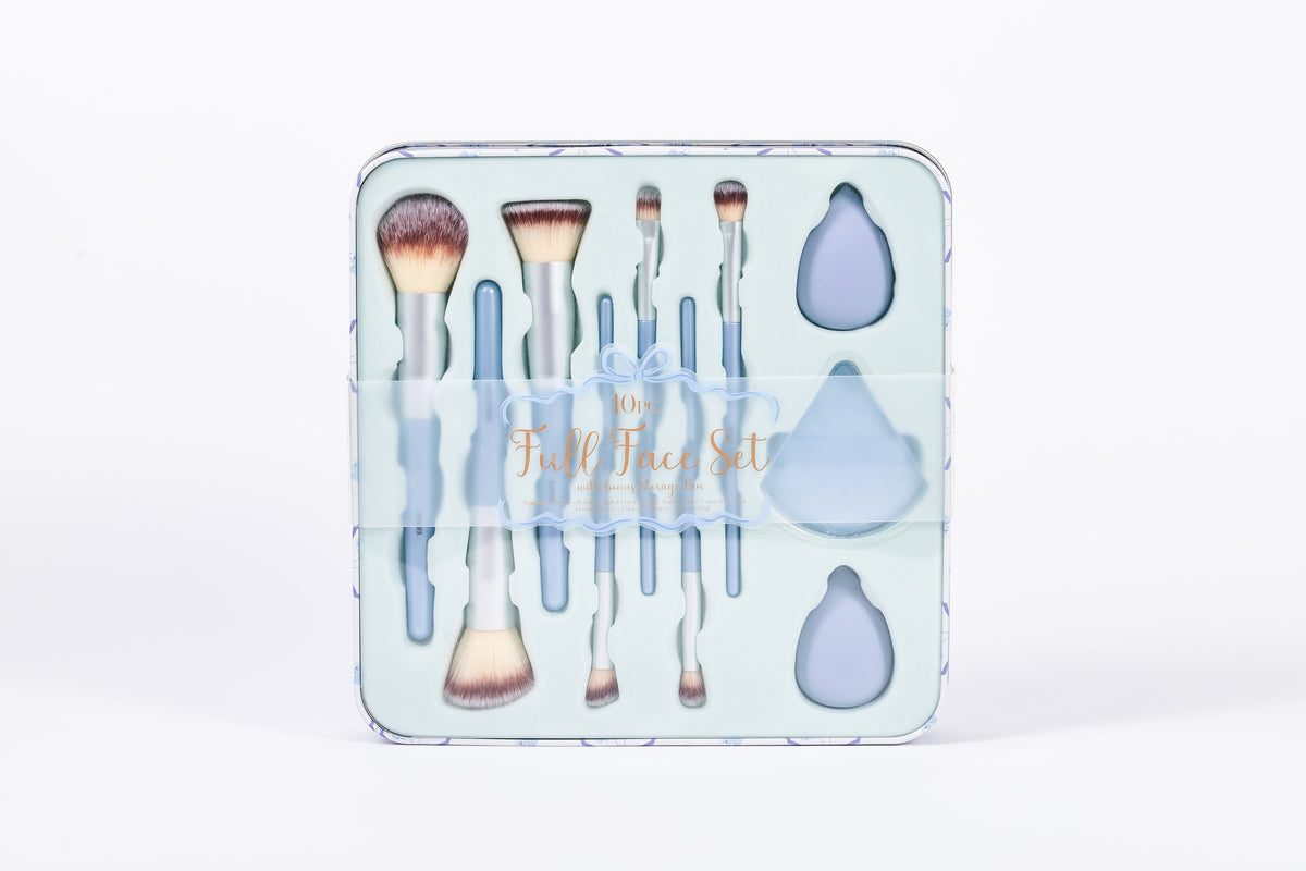 Powder Blue 10-piece makeup brush tin packaged, SKU PR5157
