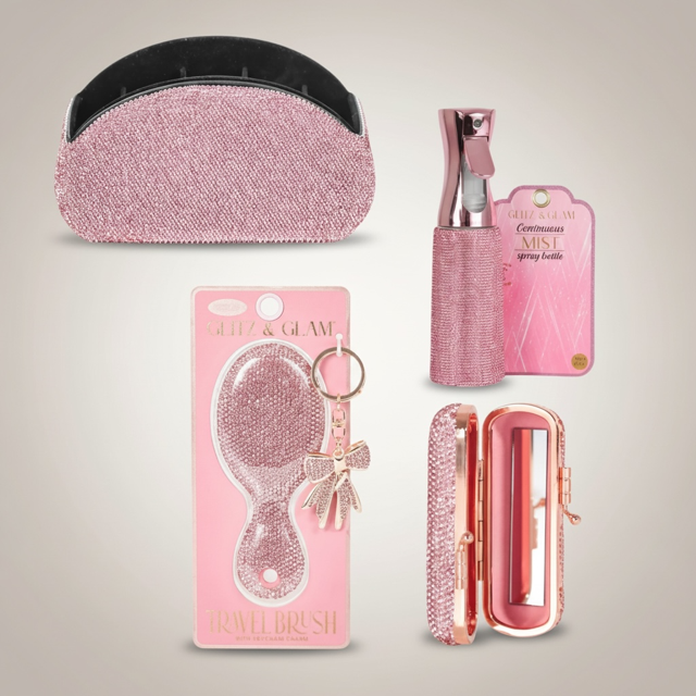 Glitz & Glam Travel Brush, Lipstick Case, Mist Bottle & MUB Holder | Bundle