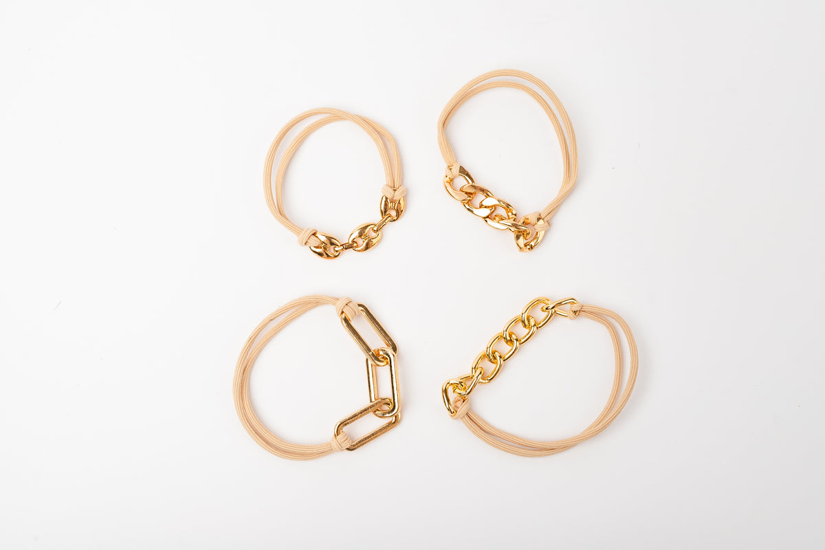 TIE9332 gold chain variety, all four bracelet hair ties