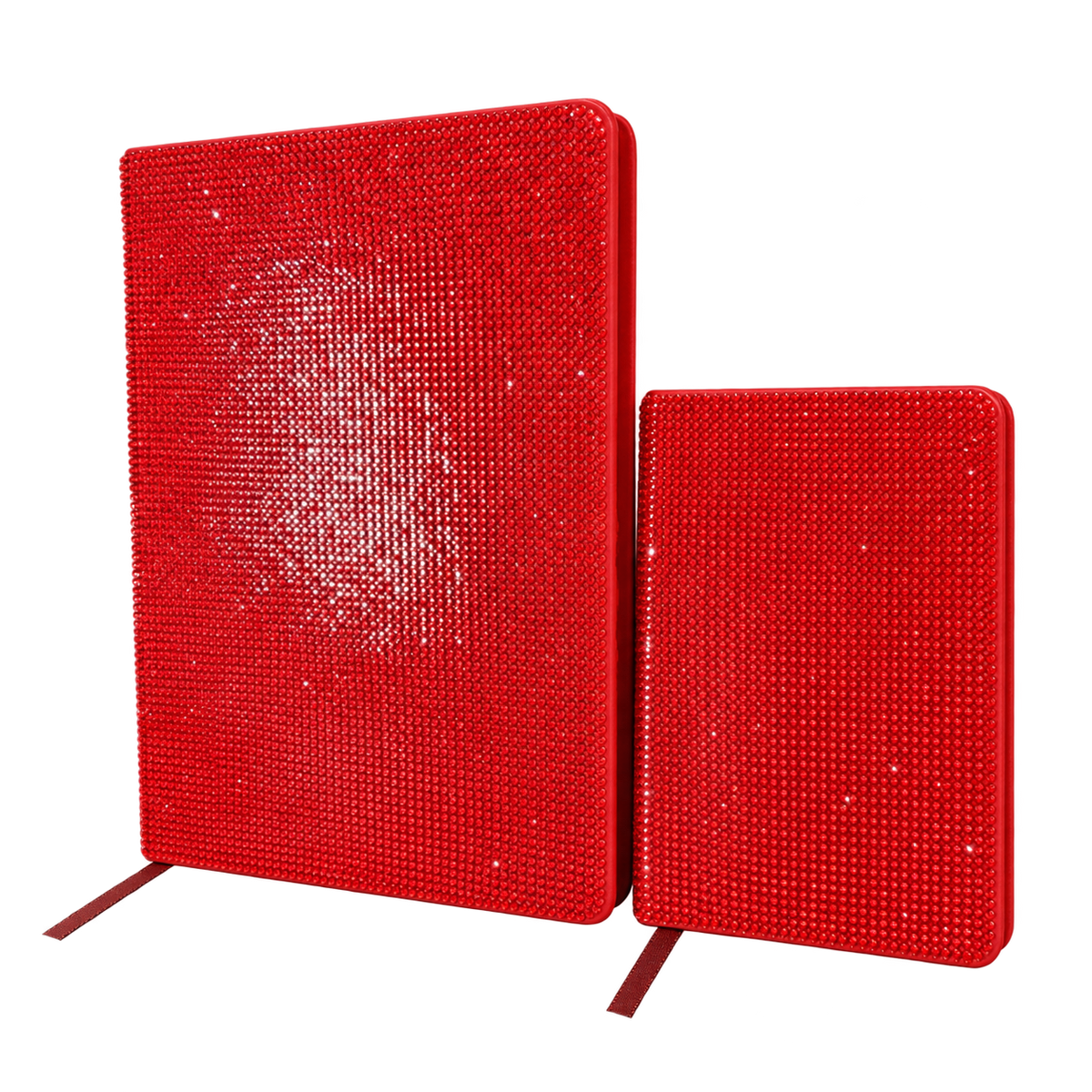 Cherry Red rhinestone notebook set, A5 and A6, isolated product view