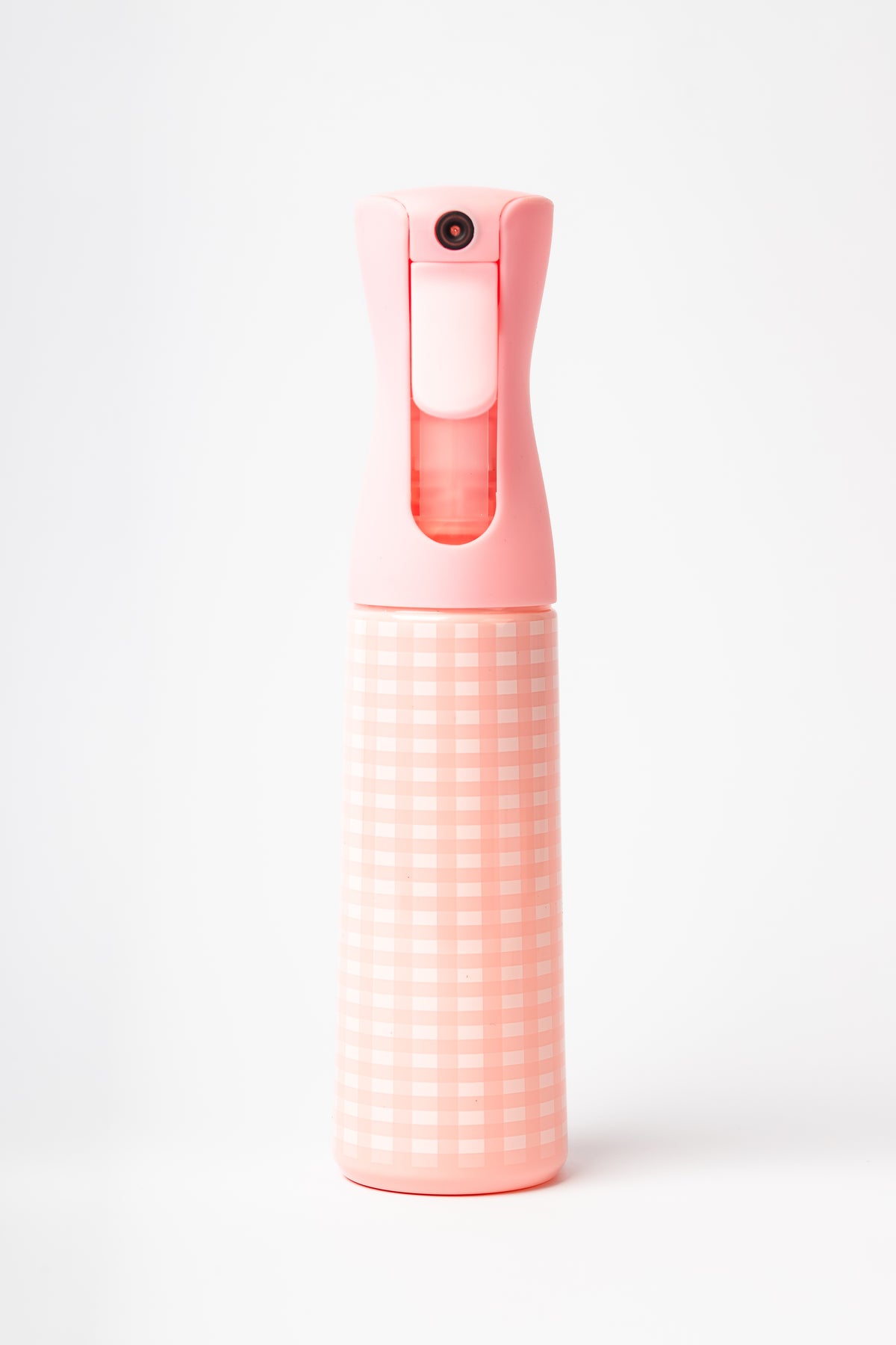 COQ5253 Light Pink Gingham continuous mist bottle, front view