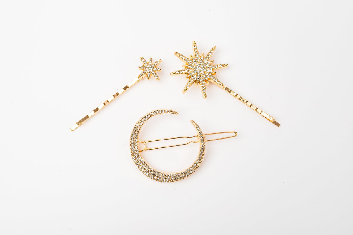 COS750 Gold moon and star hair accents, three-piece set without packaging
