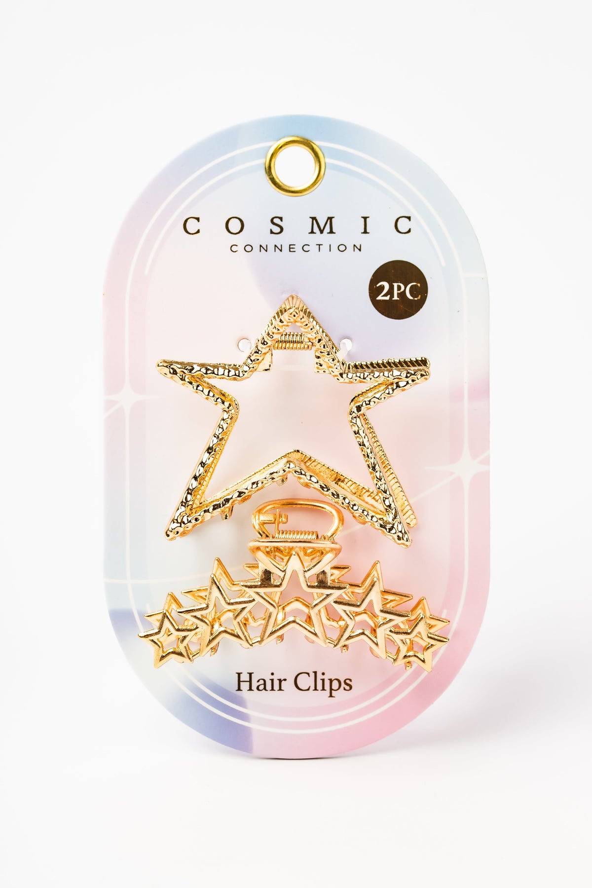 COS752 Gold star hair clips, two-piece set in retail packaging