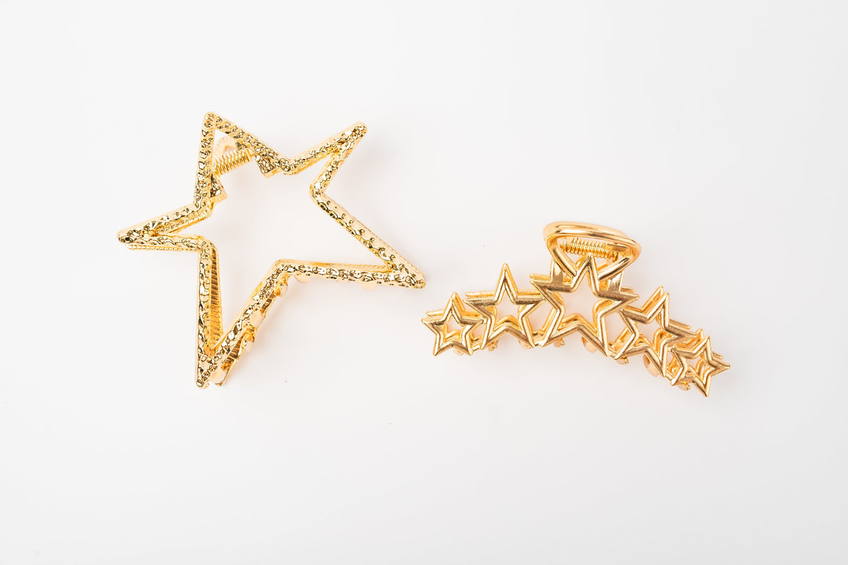 COS752 Gold star hair clips, two-piece set without packaging