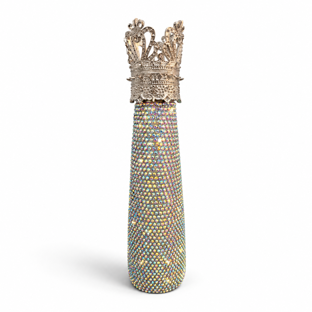 Silver AB Crown Bling reusable water bottle, item SLVABCRWNBOTTLE