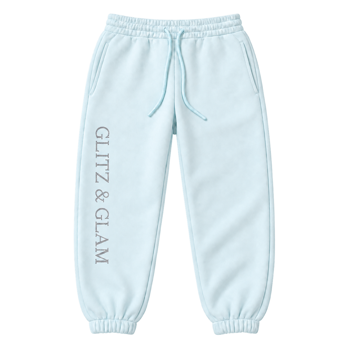 Glitz & Glam cuffed joggers in icy-blue, product-only; logo placement matched to side slit joggers