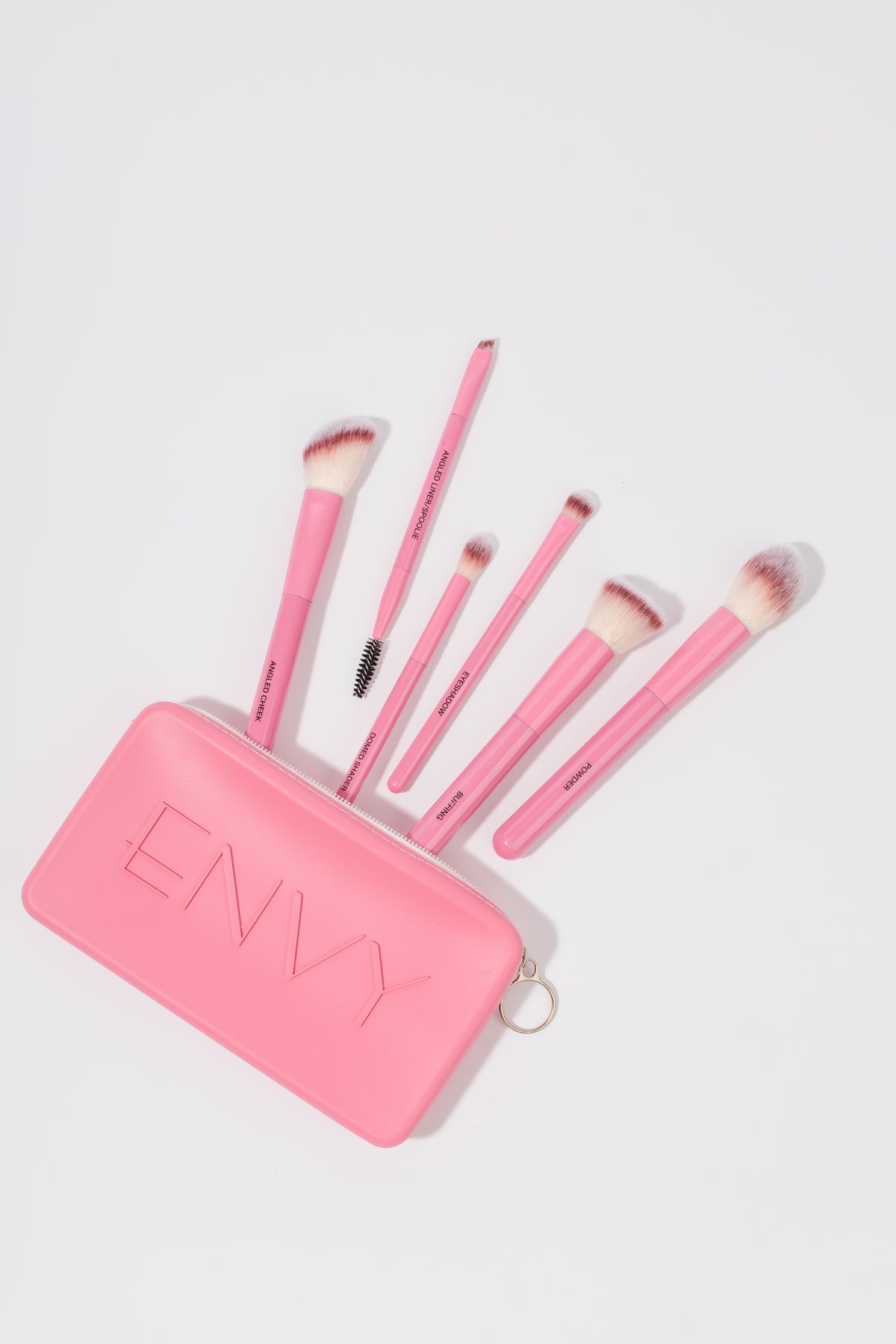 Pink Carnation ENV18892 case with six matching makeup brushes