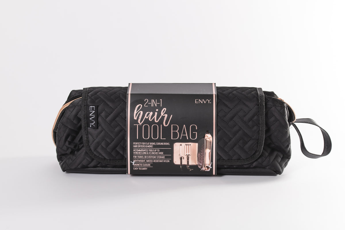 Black quilted Envy heat resistant hair tool bag with retail sleeve