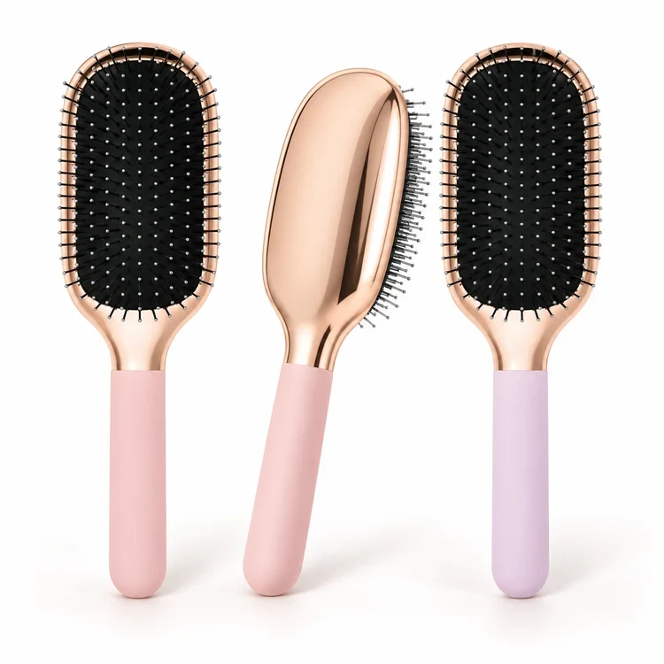 Pink and lavender Envy Soft Touch Hair Brushes with front and back views